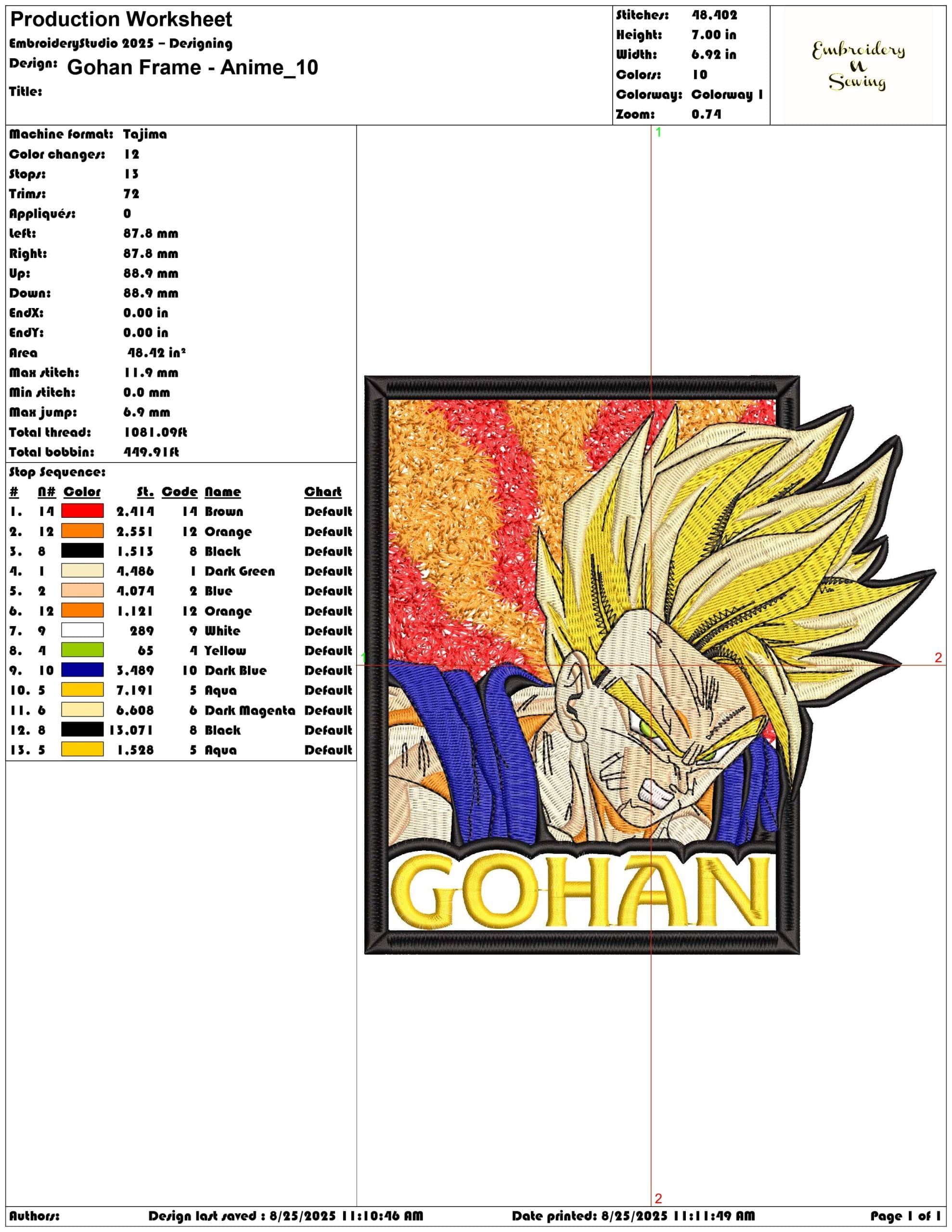 Gohan Frame - Anime-Elegant embroidery design file - instant download — view 3