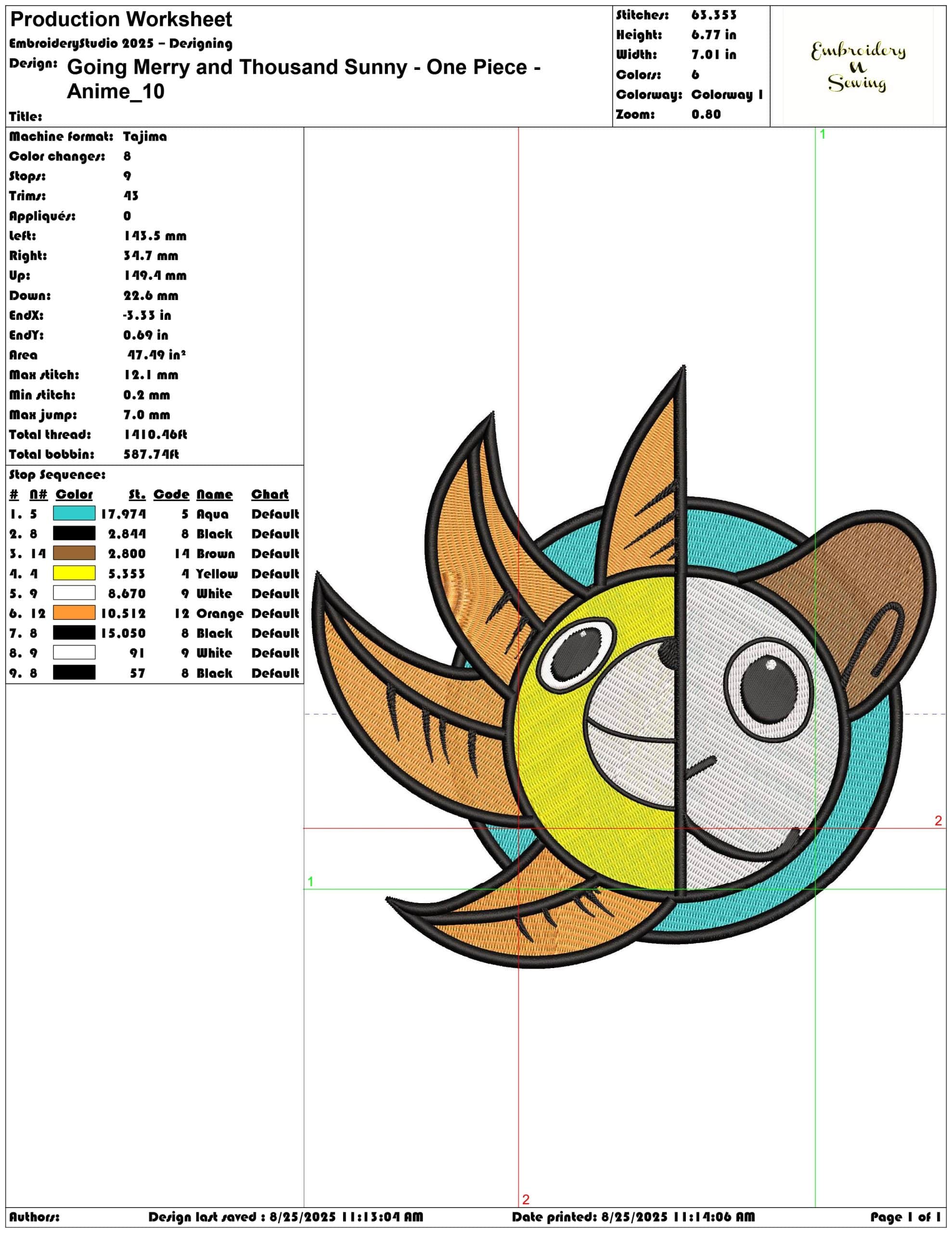 Going Merry and Thousand Sunny - One Piece - Anime-Elegant embroidery design file - instant download — view 3
