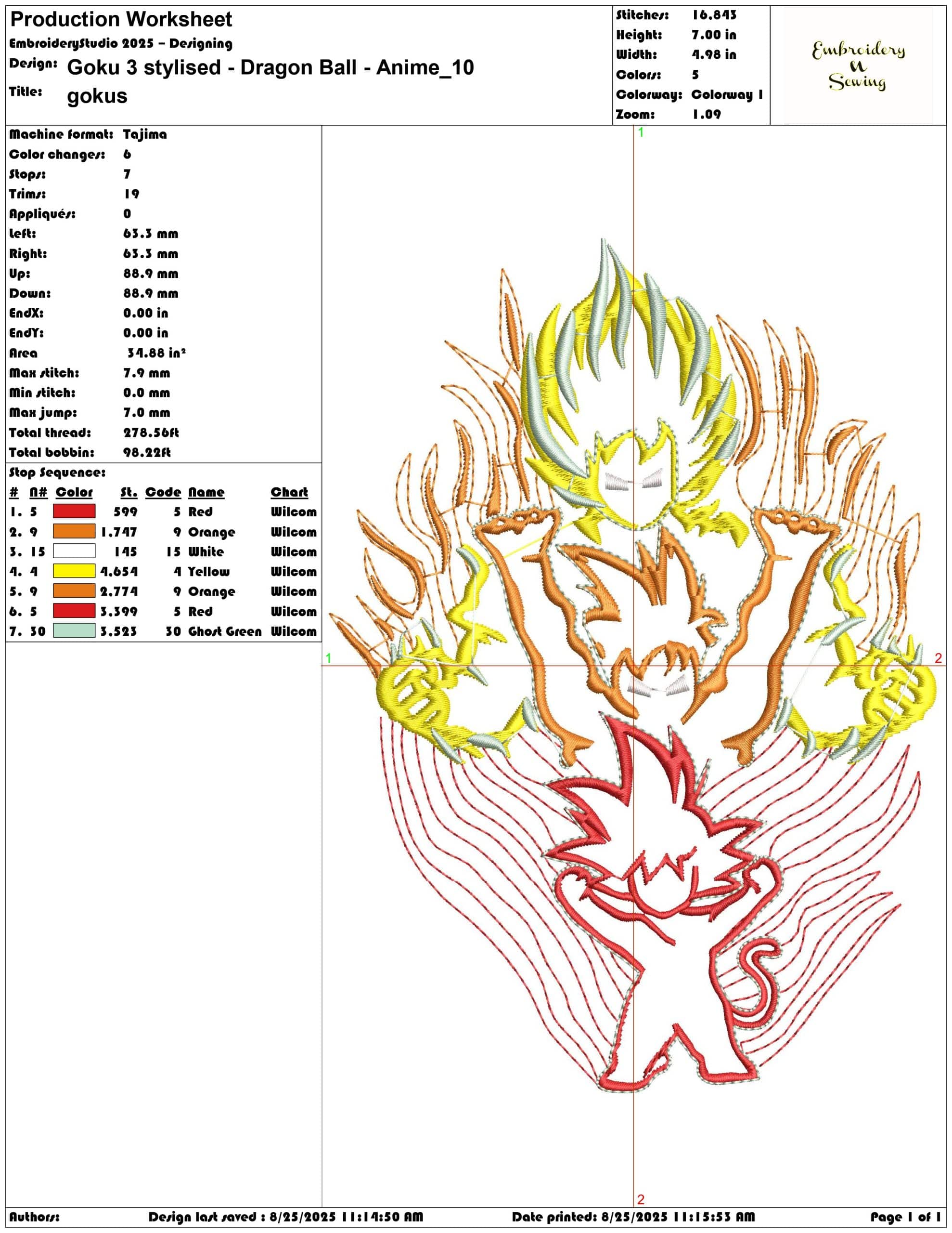 Goku 3 stylised - Dragon Ball - Anime-Elegant embroidery design file - instant download — view 3