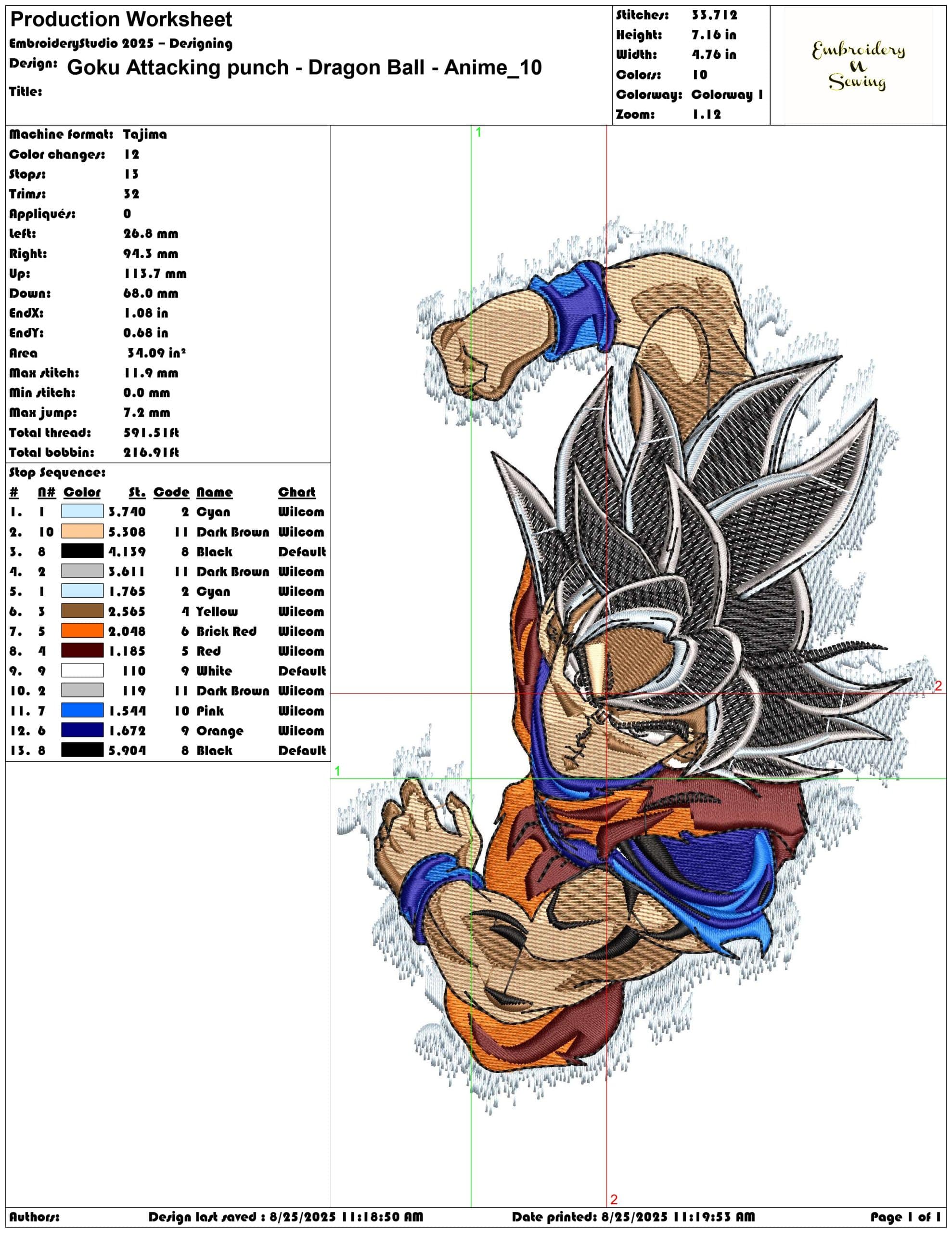 Goku Attacking punch - Dragon Ball - Anime-Elegant embroidery design file - instant download — view 3