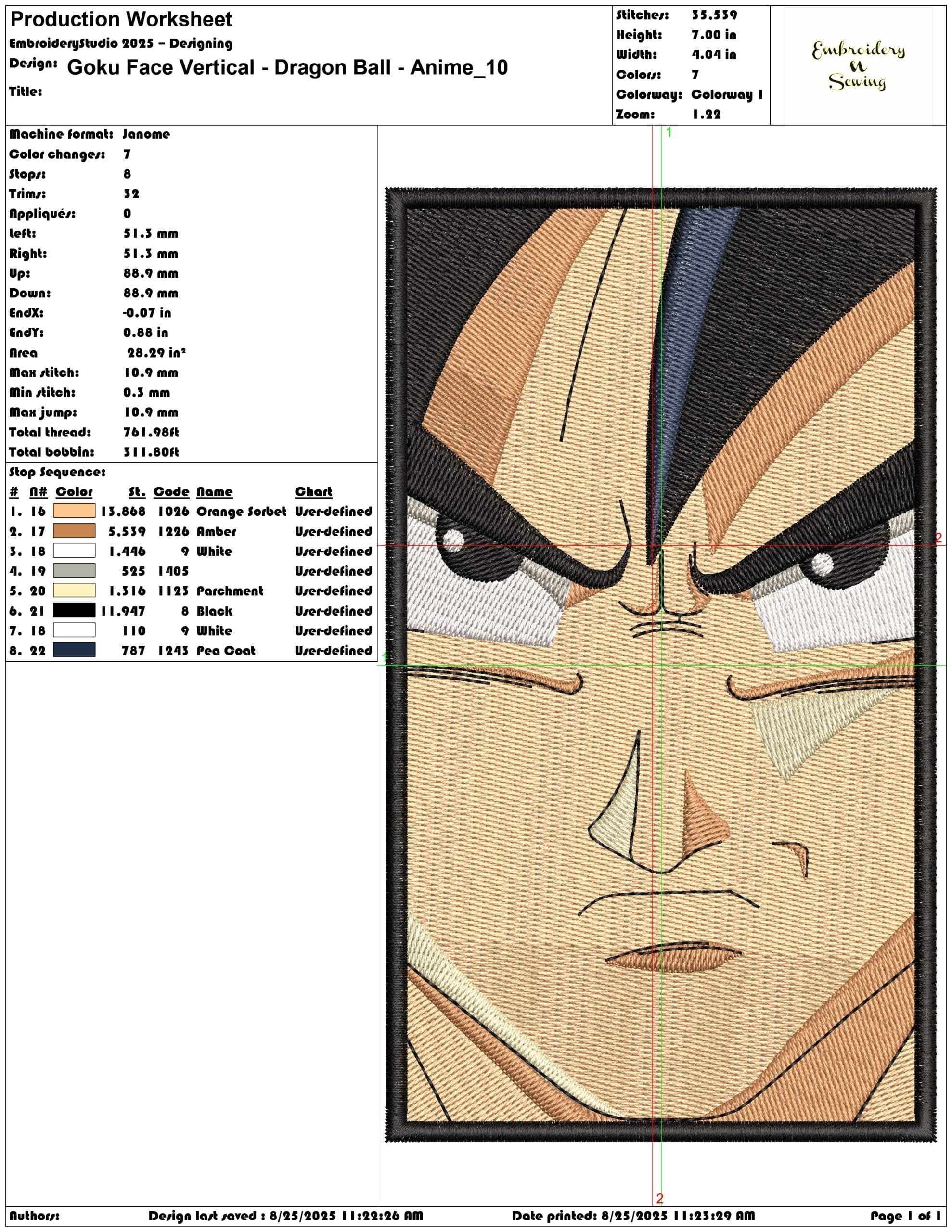 Goku Face Vertical - Dragon Ball - Anime-Elegant embroidery design file - instant download — view 3