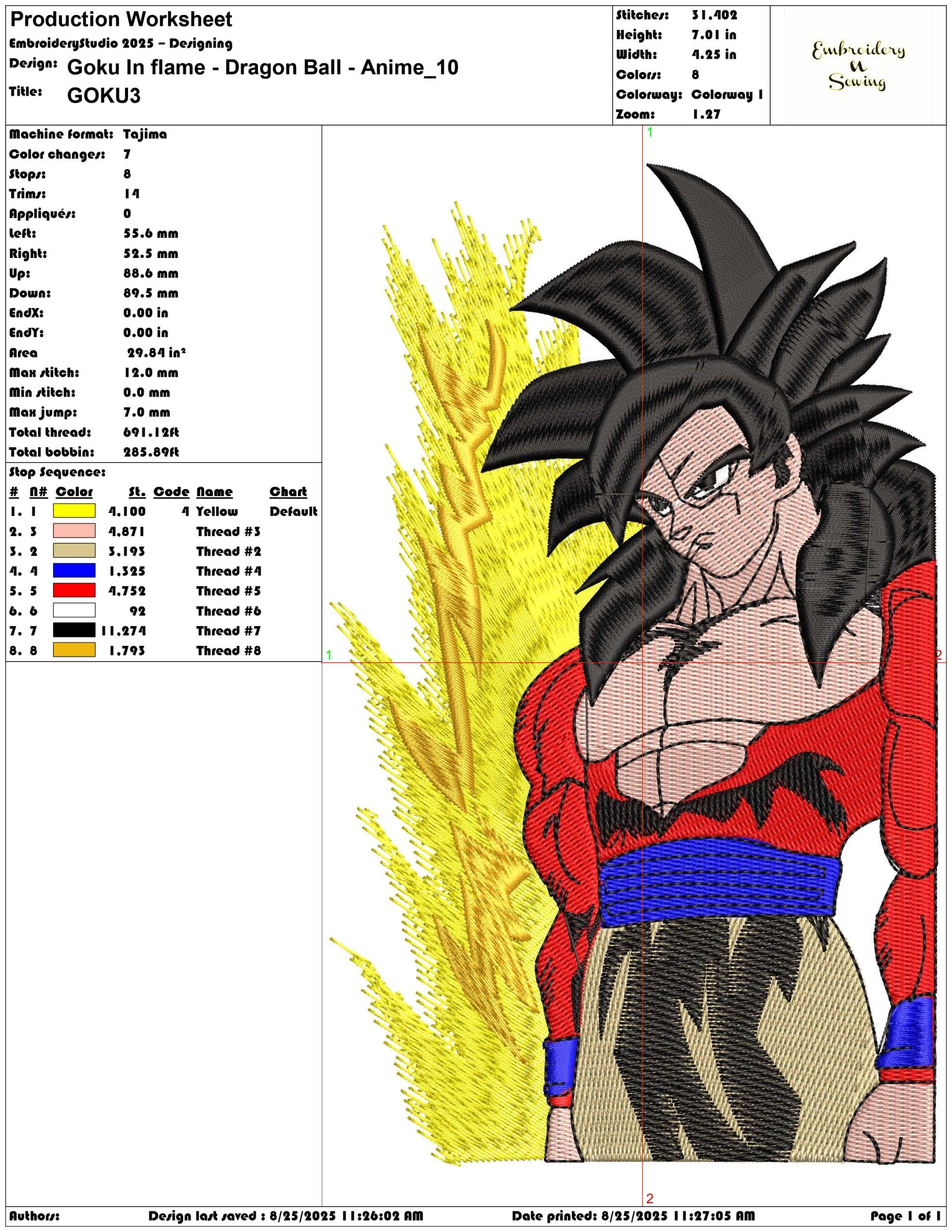 Goku In flame - Dragon Ball - Anime-Elegant embroidery design file - instant download — view 3