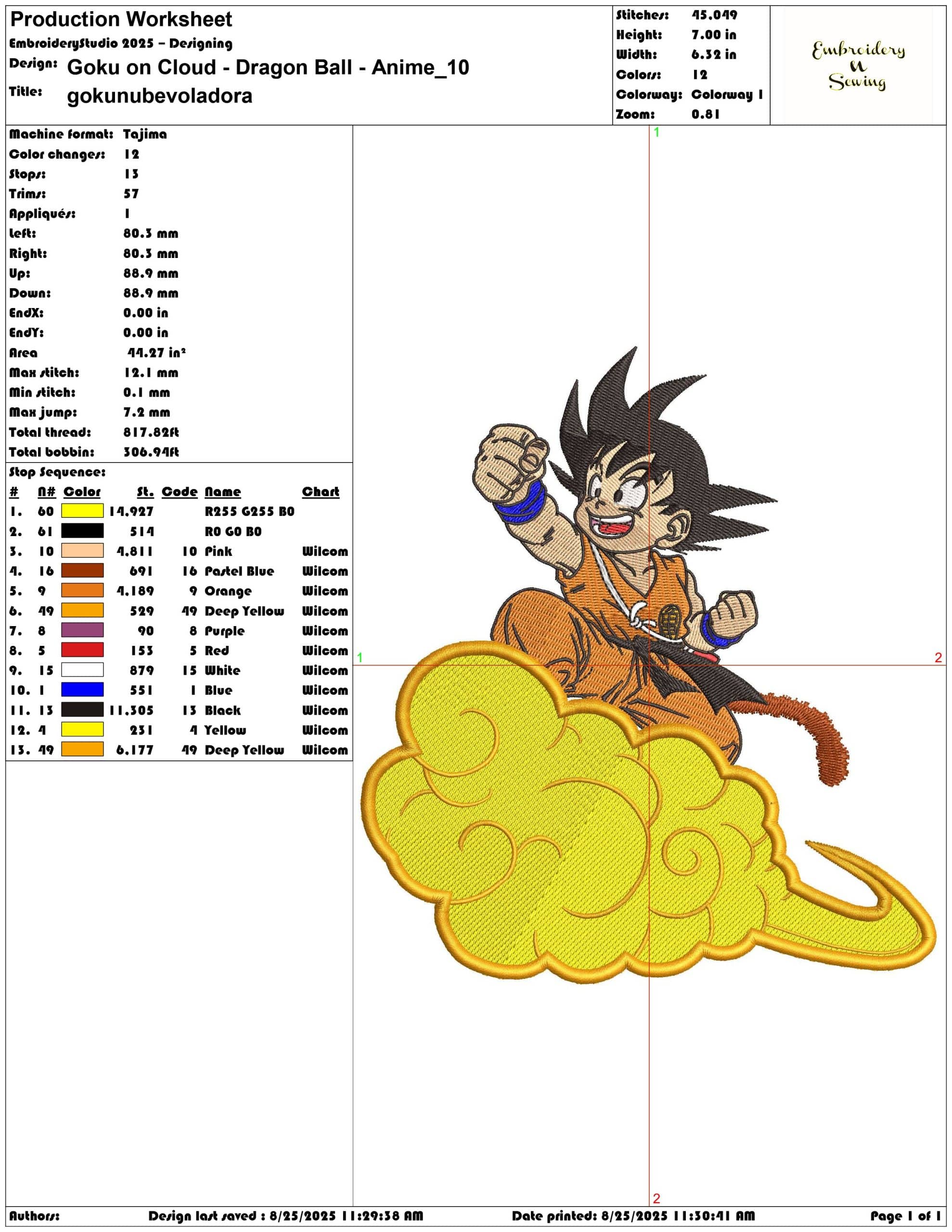 Goku on Cloud - Dragon Ball - Anime-Elegant embroidery design file - instant download — view 3