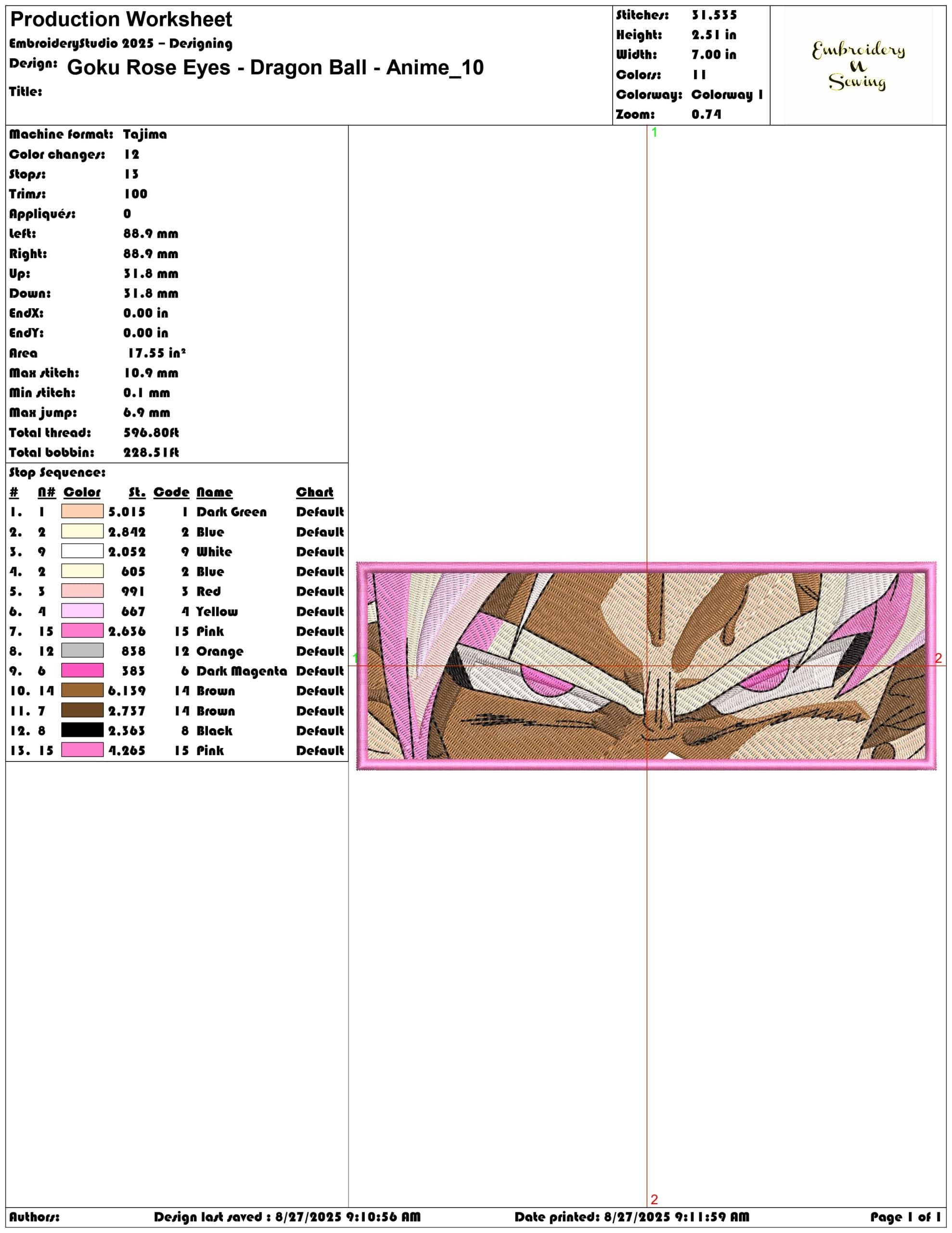 Goku Rose Eyes - Dragon Ball - Anime-Elegant embroidery design file - instant download — view 3