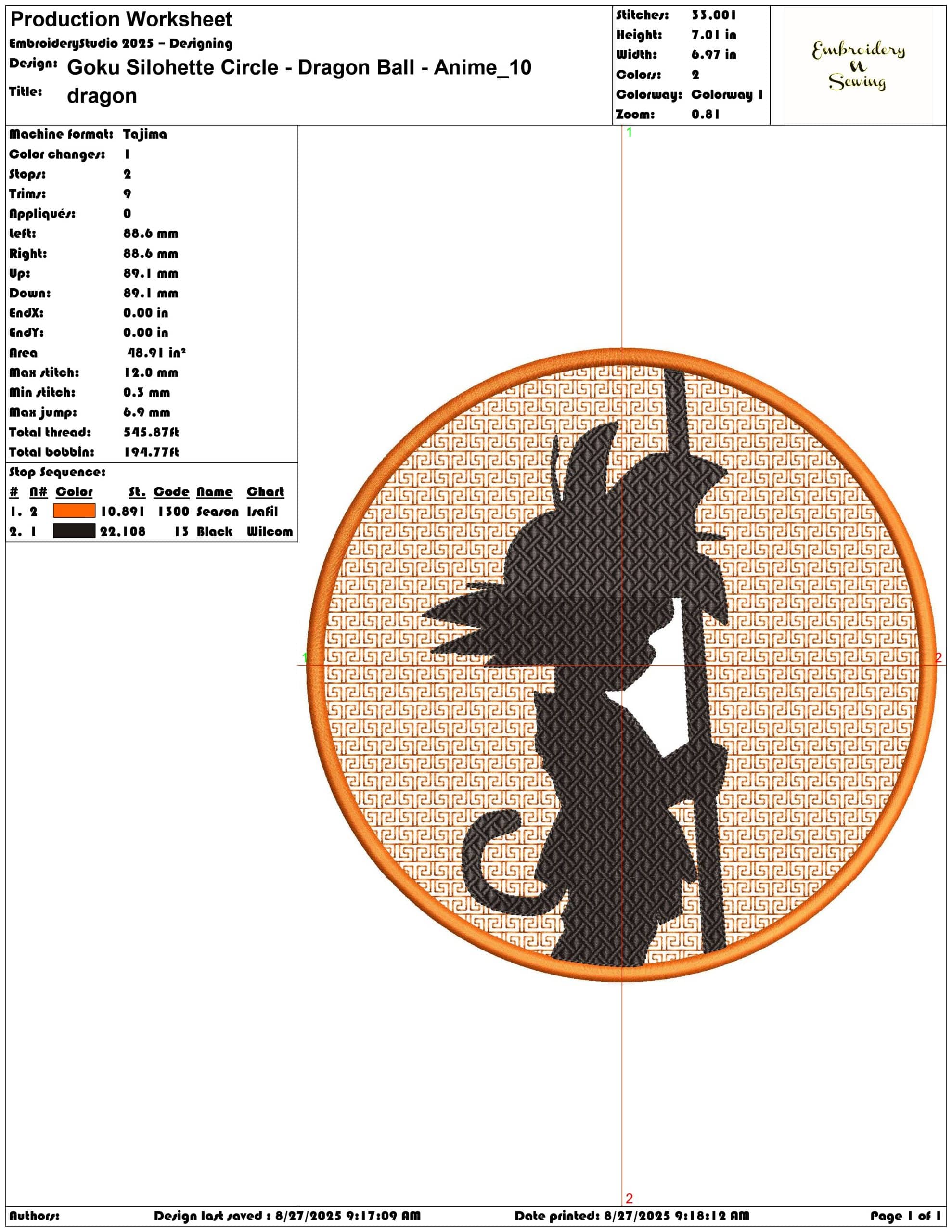 Goku Silohette Circle - Dragon Ball - Anime-Elegant embroidery design file - instant download — view 3