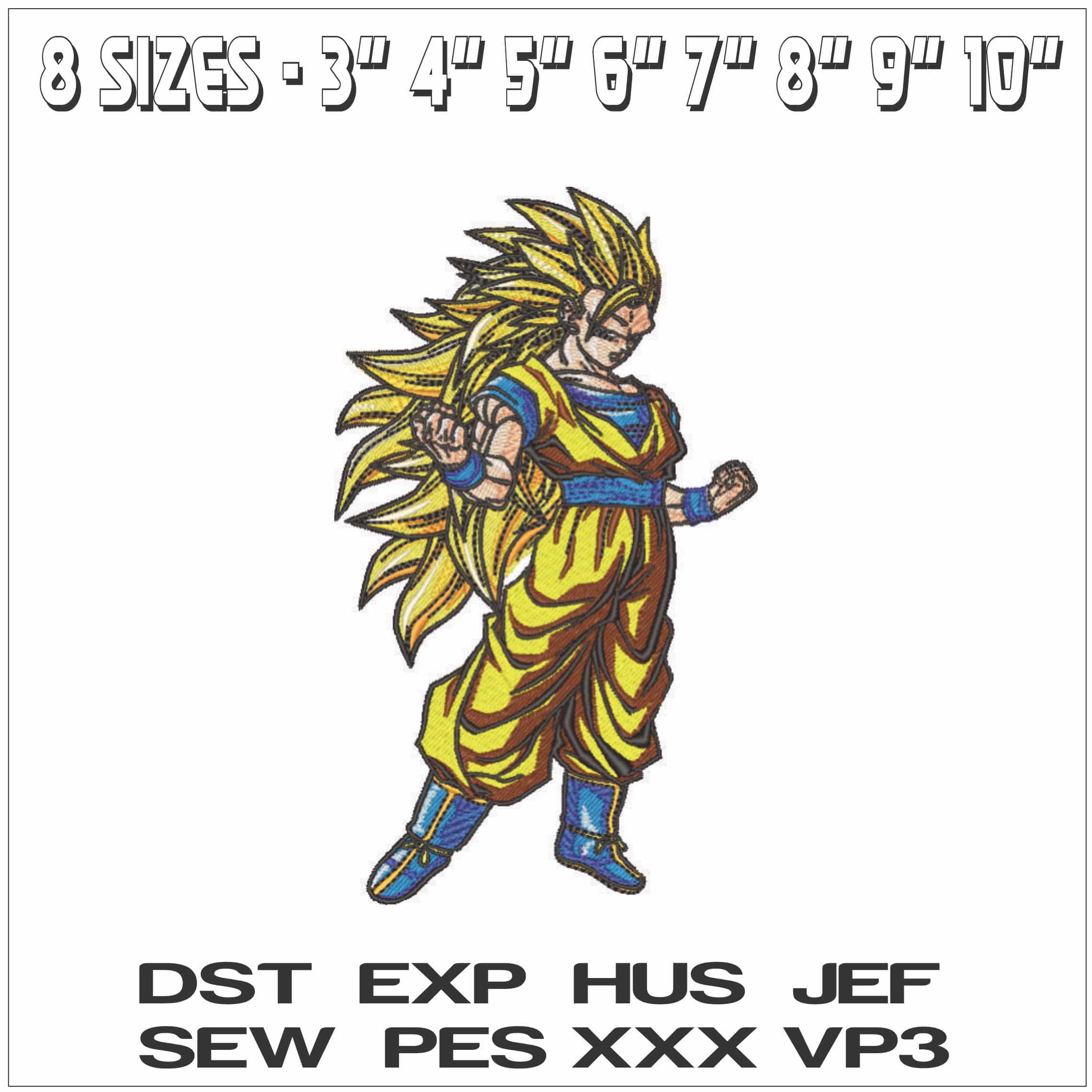 Goku Super Saiyan 3 Transformation - Dragon Ball - Anime-Elegant embroidery design file - instant download — view 2