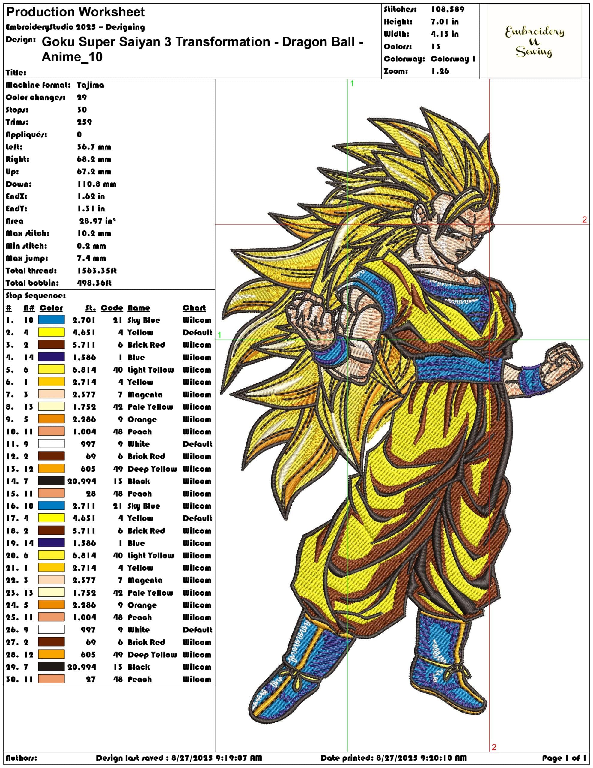 Goku Super Saiyan 3 Transformation - Dragon Ball - Anime-Elegant embroidery design file - instant download — view 3