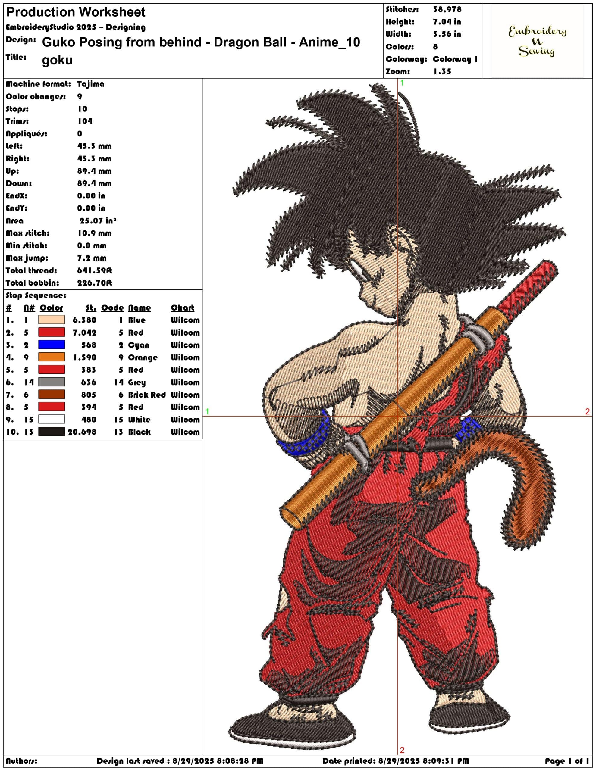 Guko Posing from behind - Dragon Ball - Anime-Elegant embroidery design file - instant download — view 3