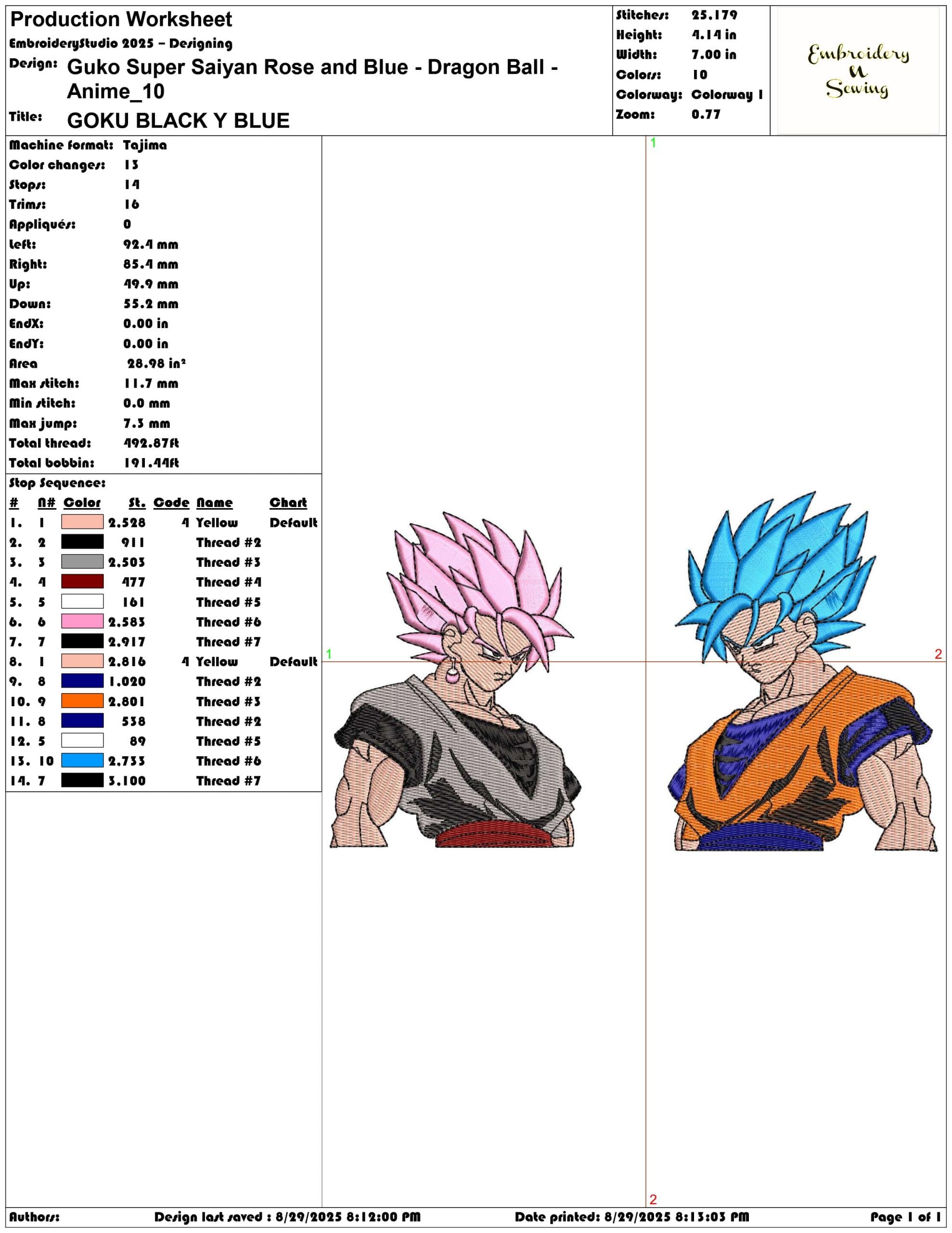 Guko Super Saiyan Rose and Blue - Dragon Ball - Anime-Elegant embroidery design file - instant download — view 3
