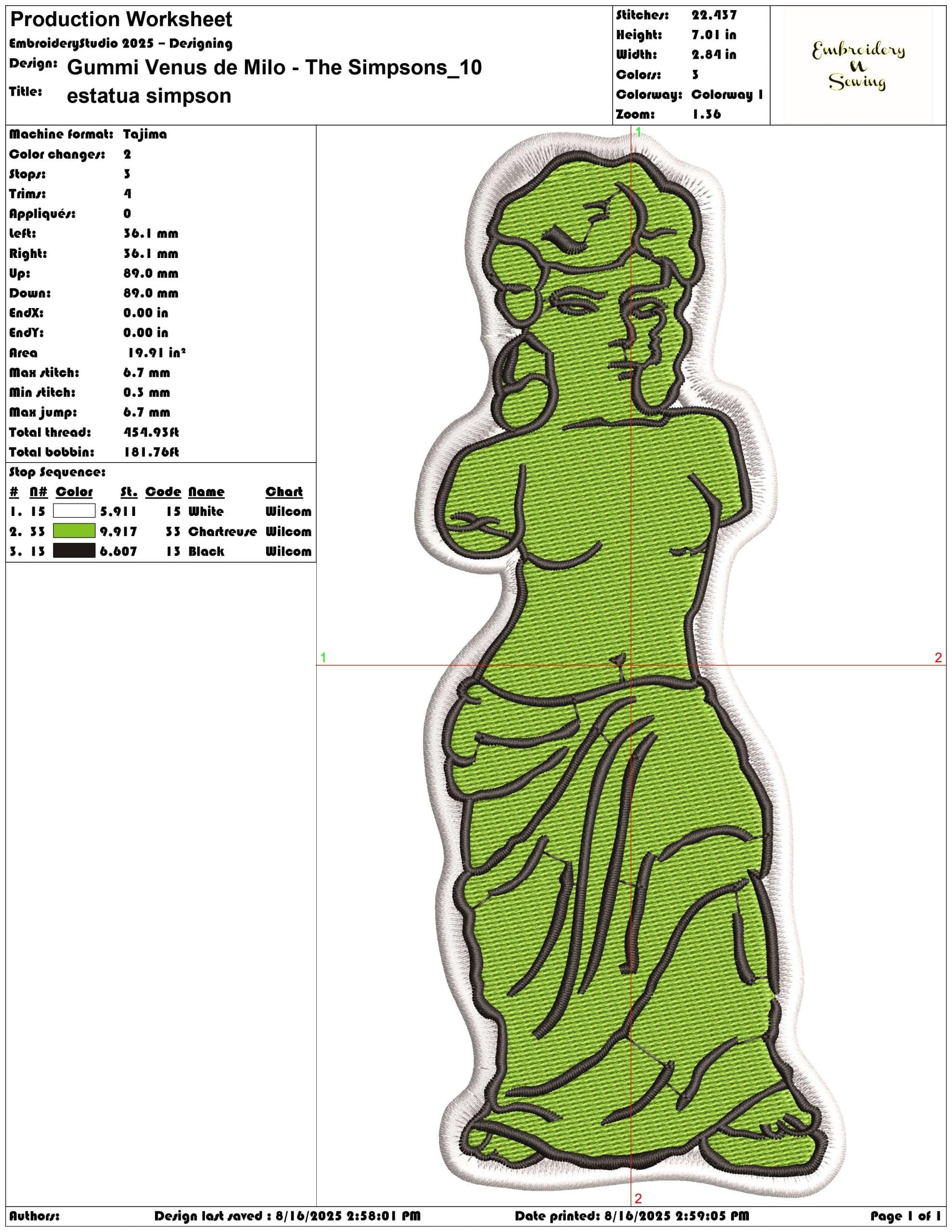 Gummi Venus de Milo - The Simpsons-Elegant embroidery design file - instant download — view 3