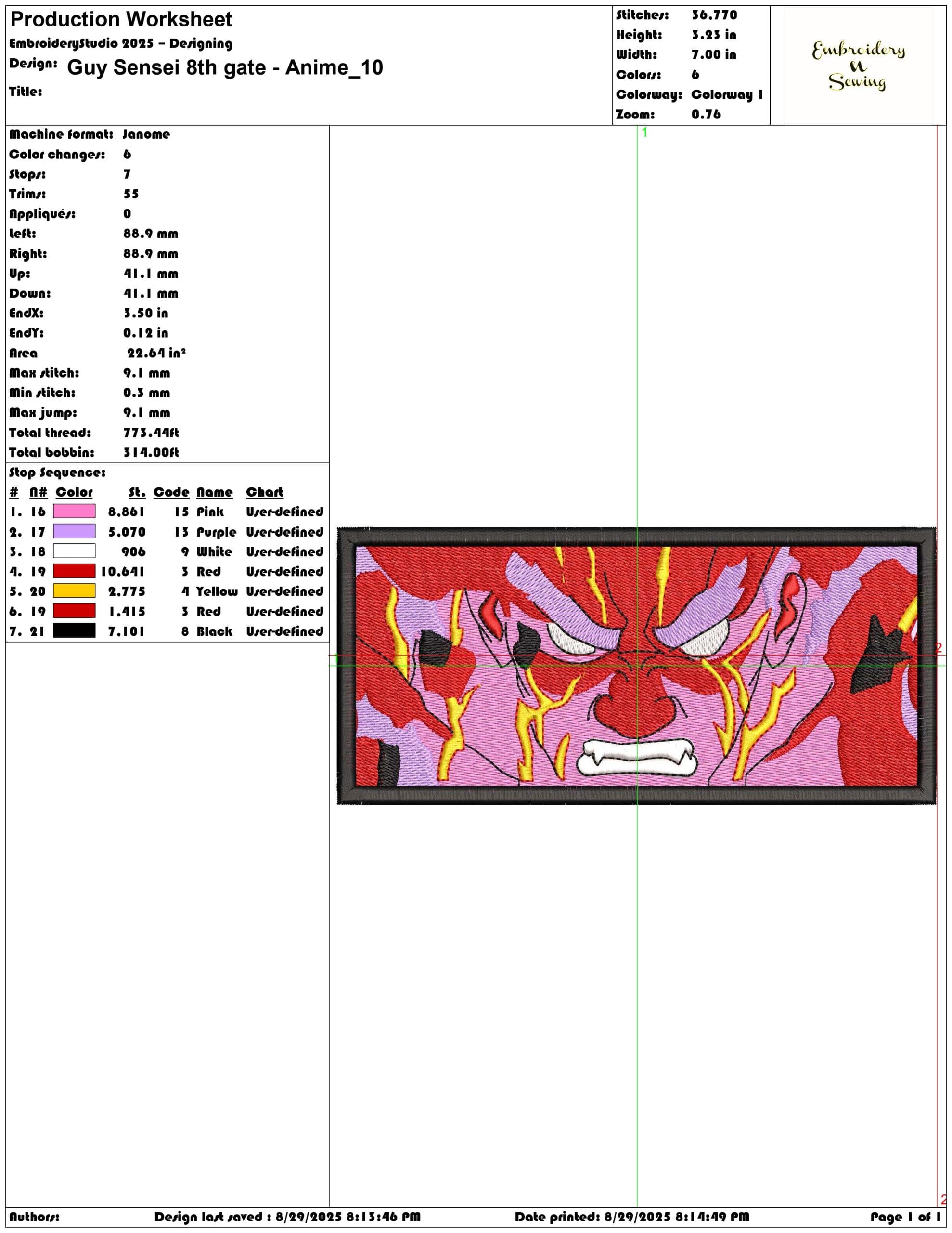 Guy Sensei 8th gate - Anime-Elegant embroidery design file - instant download — view 3