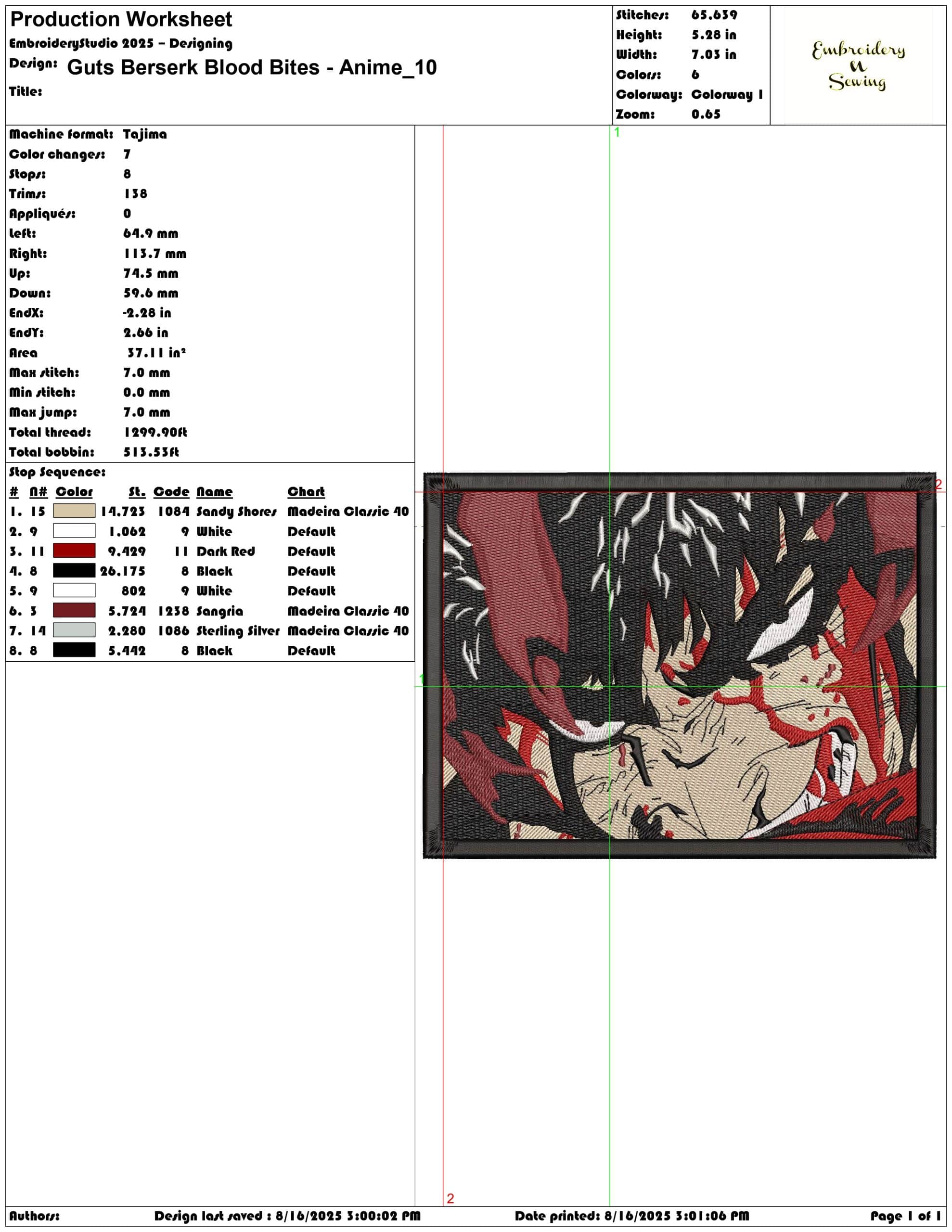 Guts Berserk Blood Bites - Anime-Elegant embroidery design file - instant download — view 3