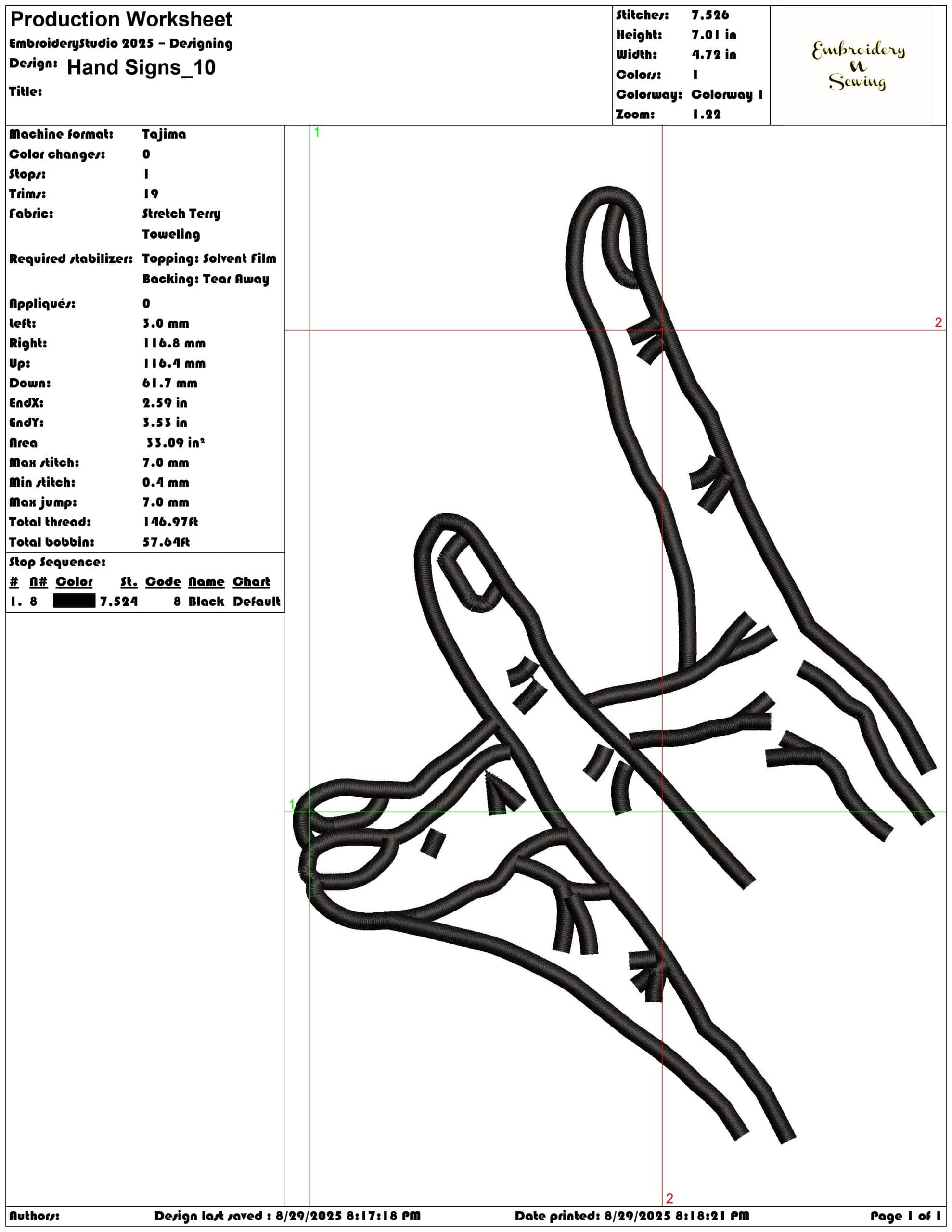 Hand Signs-Elegant embroidery design file - instant download — view 3