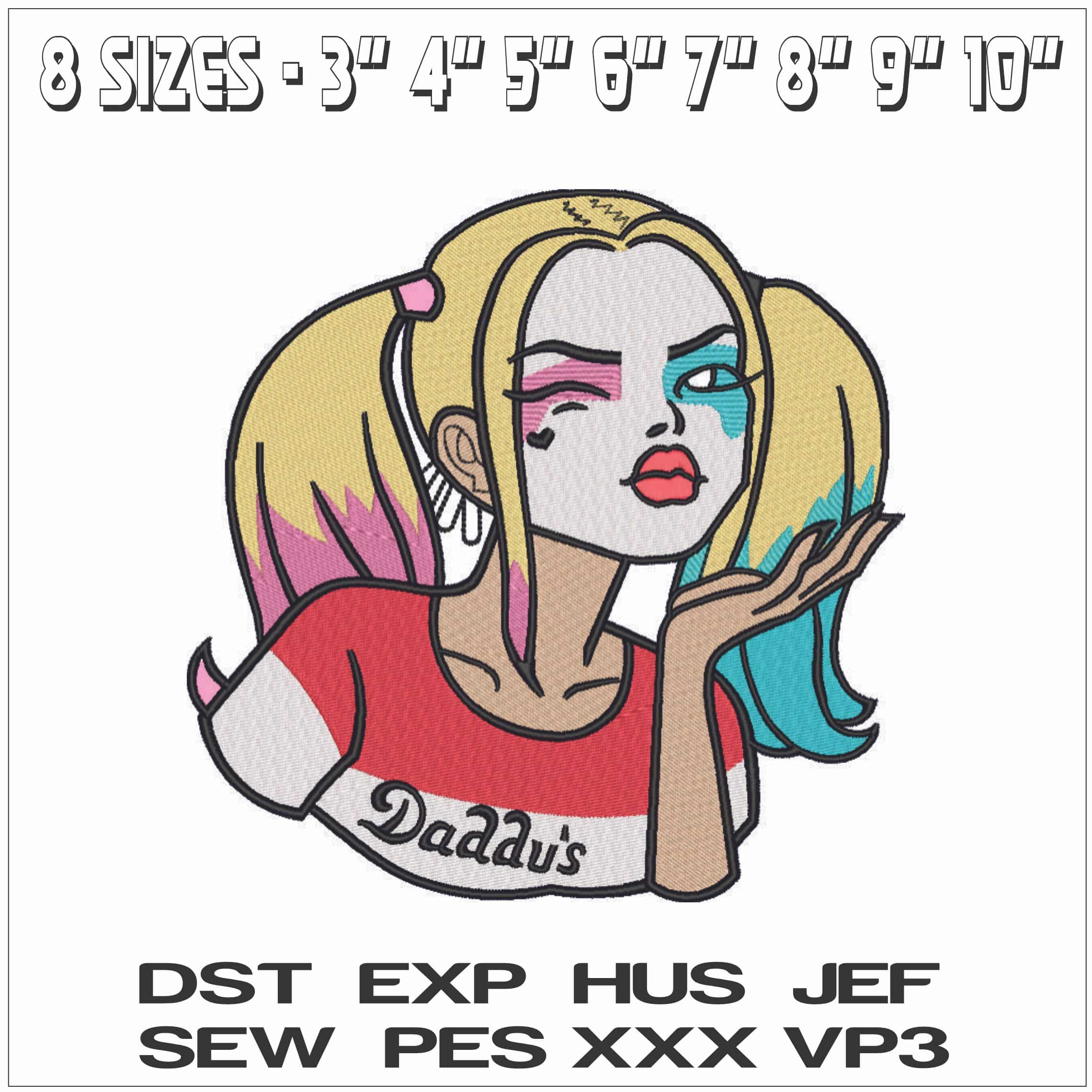 Harley Quinn Head - Suicide Squad-Elegant embroidery design file - instant download — view 2