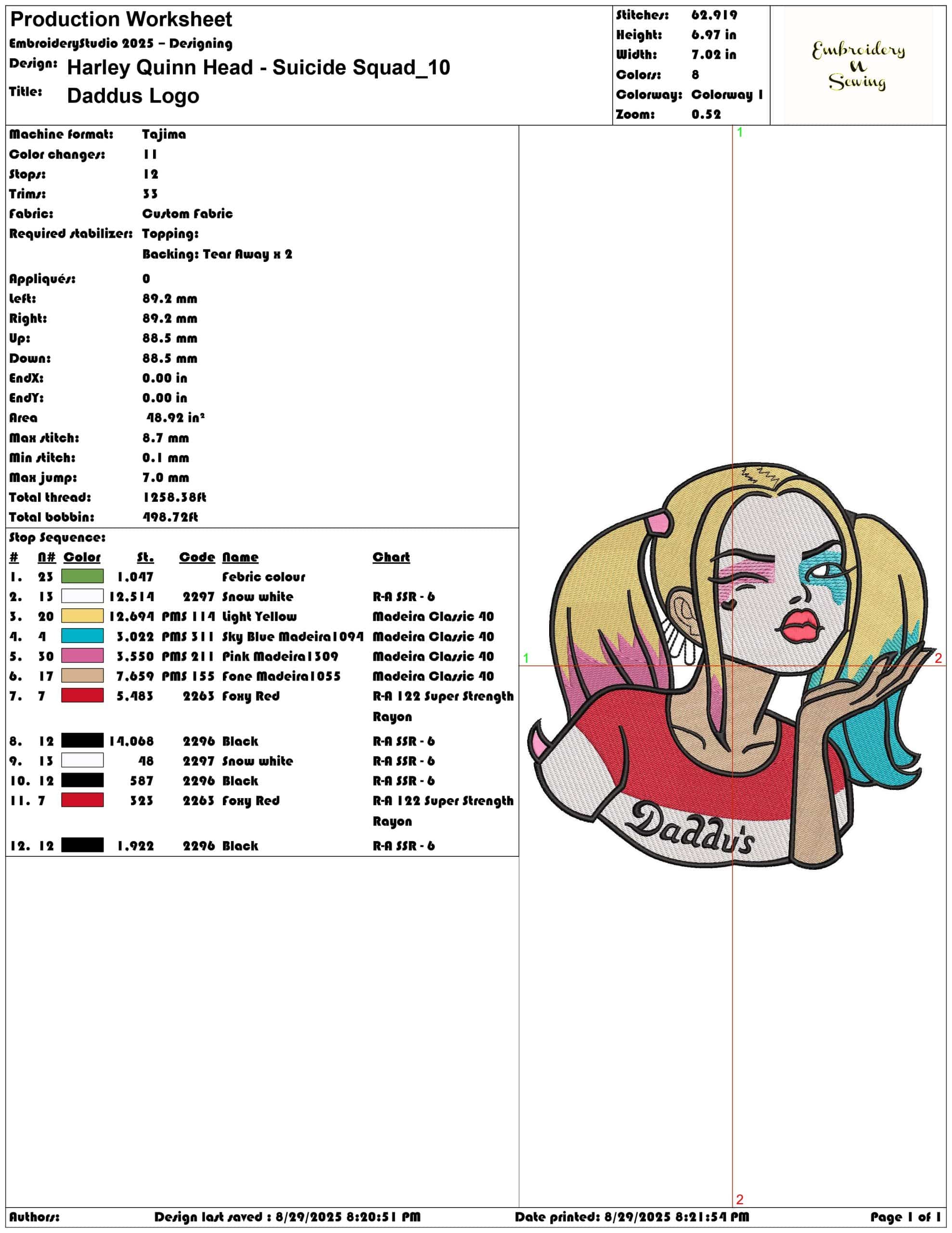 Harley Quinn Head - Suicide Squad-Elegant embroidery design file - instant download — view 3