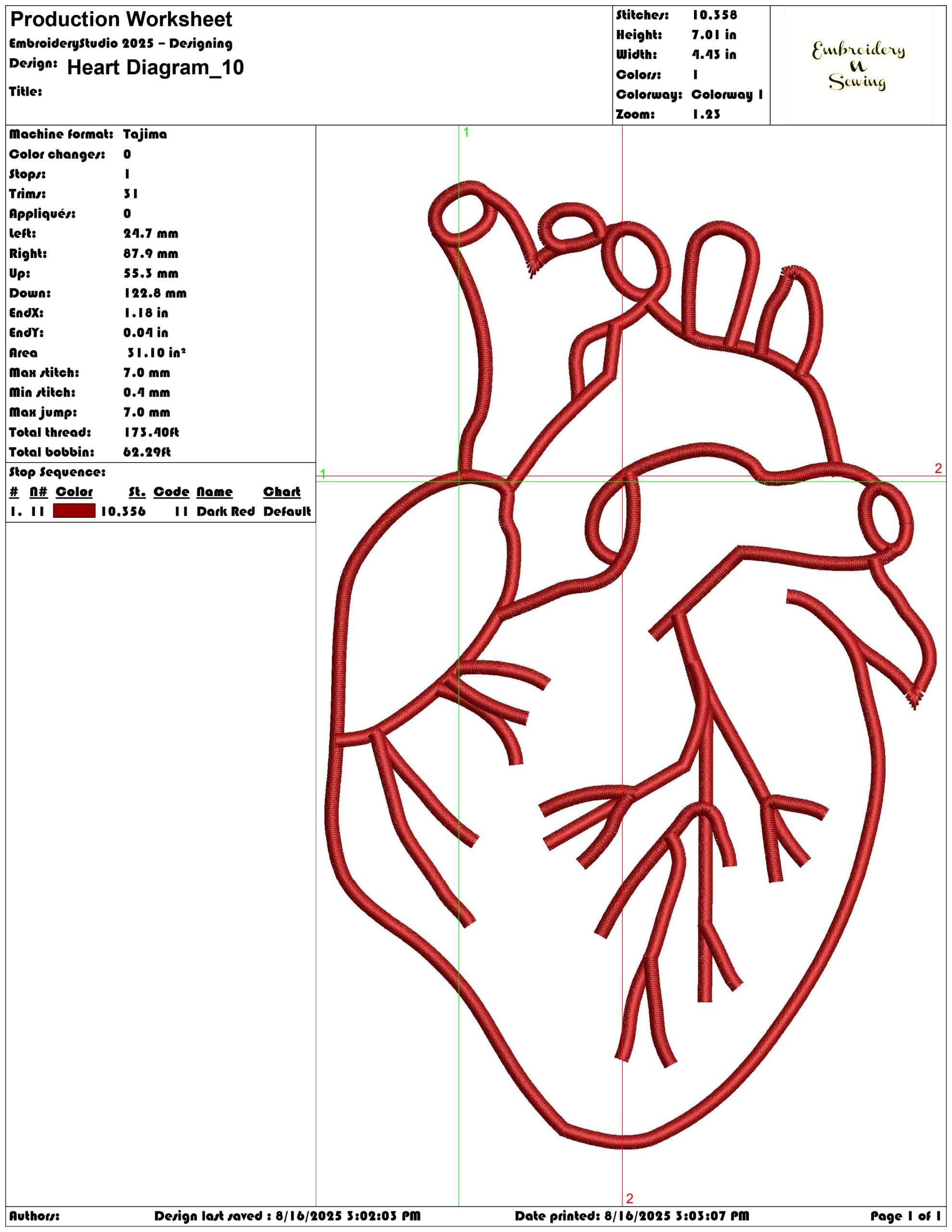 Heart Diagram-Elegant embroidery design file - instant download — view 3