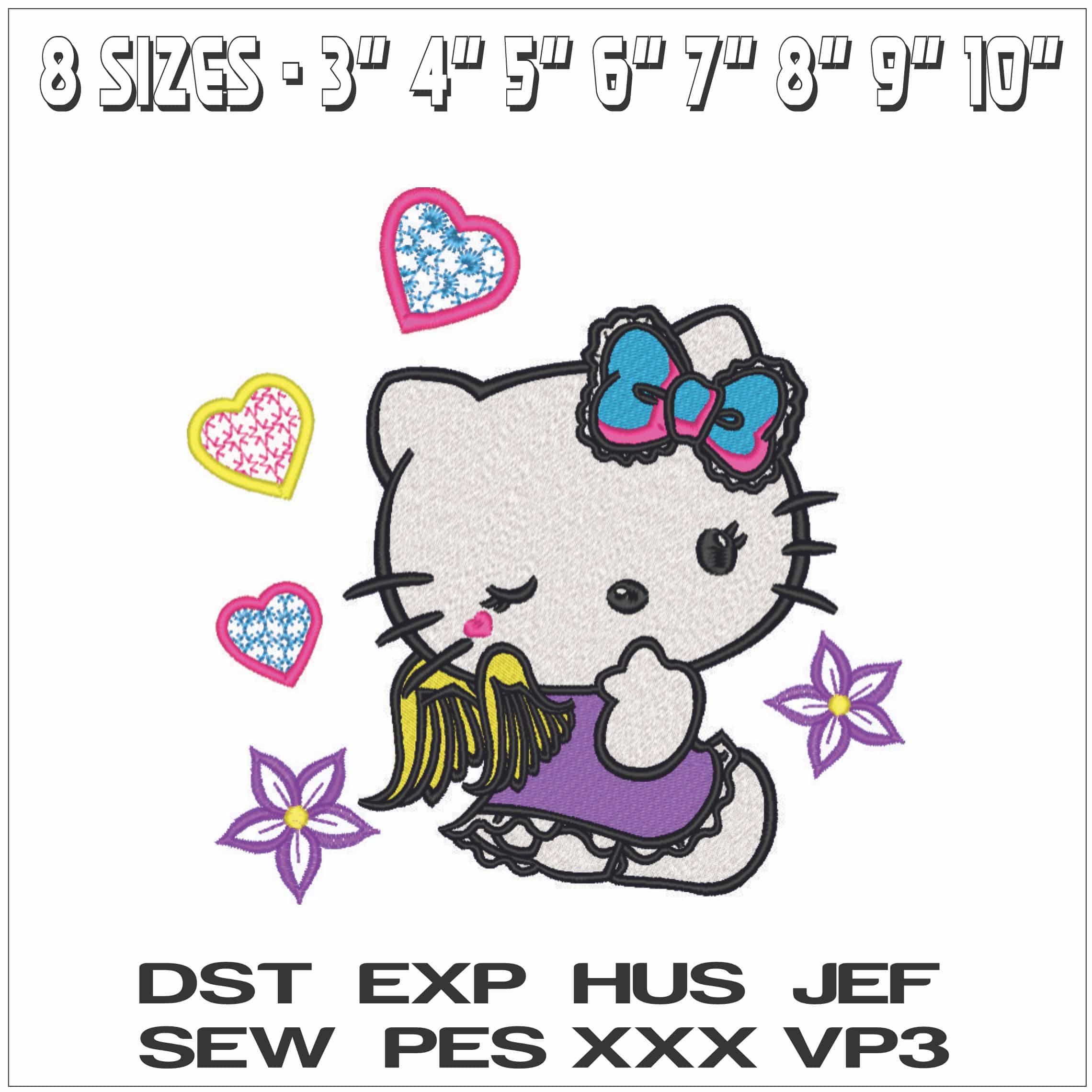 Hello Kitty Angel with Hearts-Elegant embroidery design file - instant download — view 2