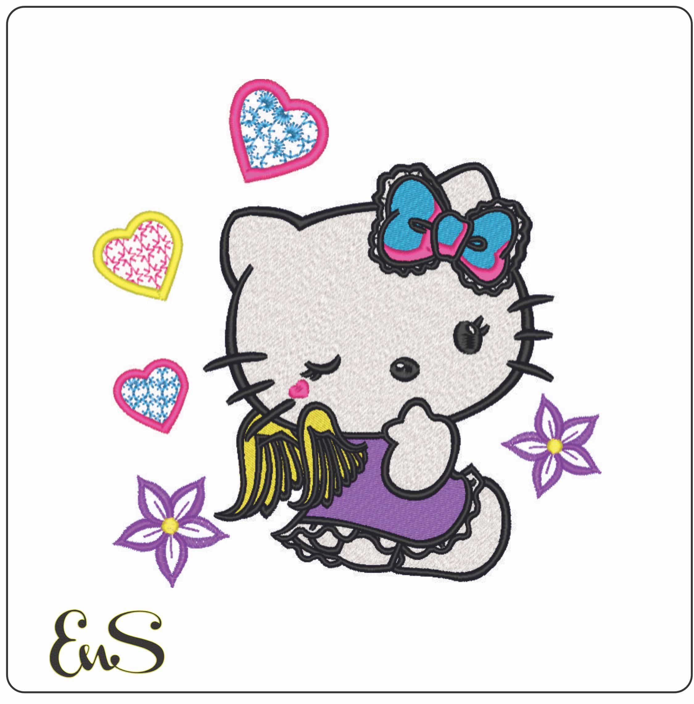 Hello Kitty Angel with Hearts-Elegant embroidery design file - instant download