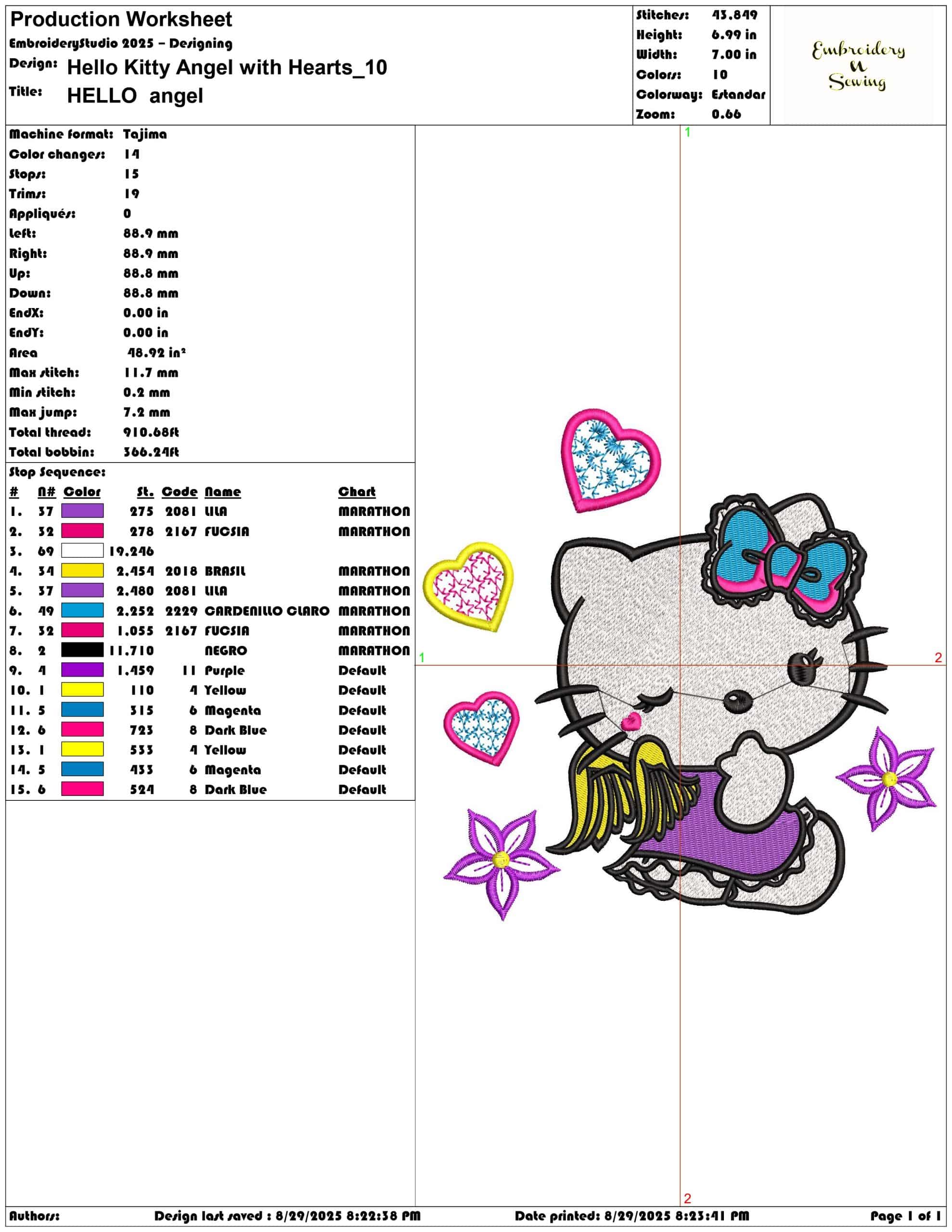 Hello Kitty Angel with Hearts-Elegant embroidery design file - instant download — view 3