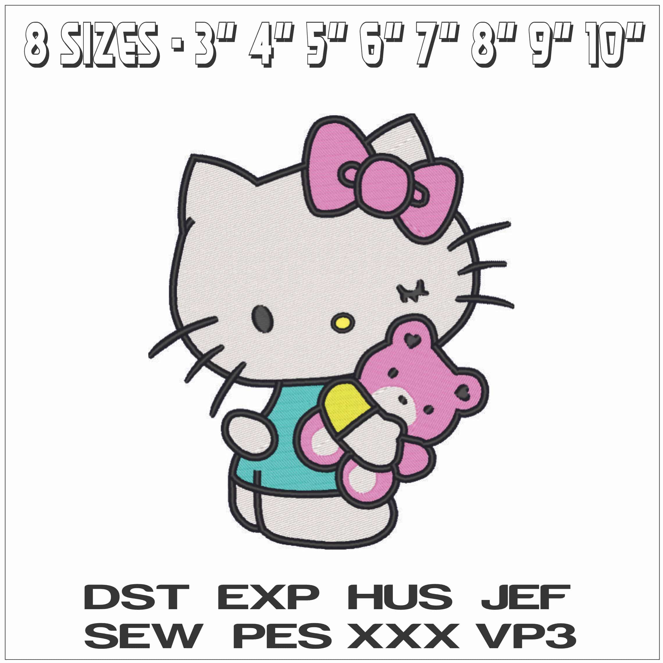 Hello Kitty with Teddy-Elegant embroidery design file - instant download — view 2