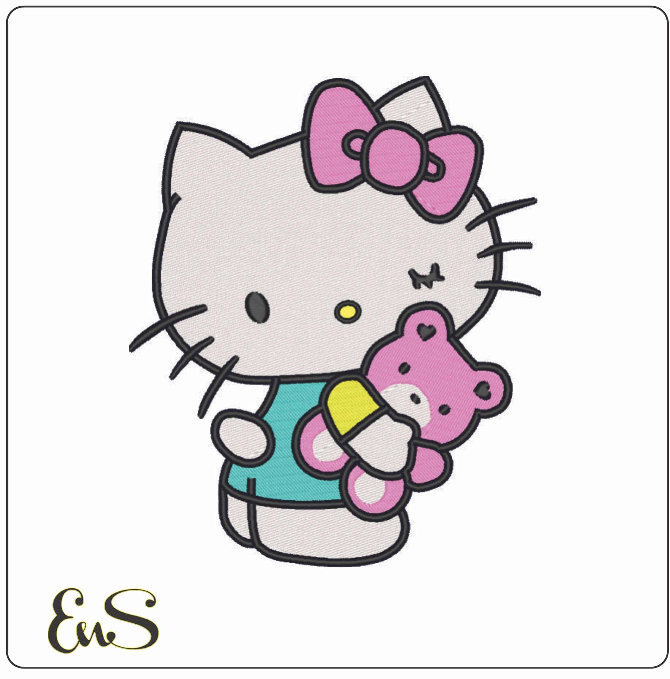Hello Kitty with Teddy-Elegant embroidery design file - instant download