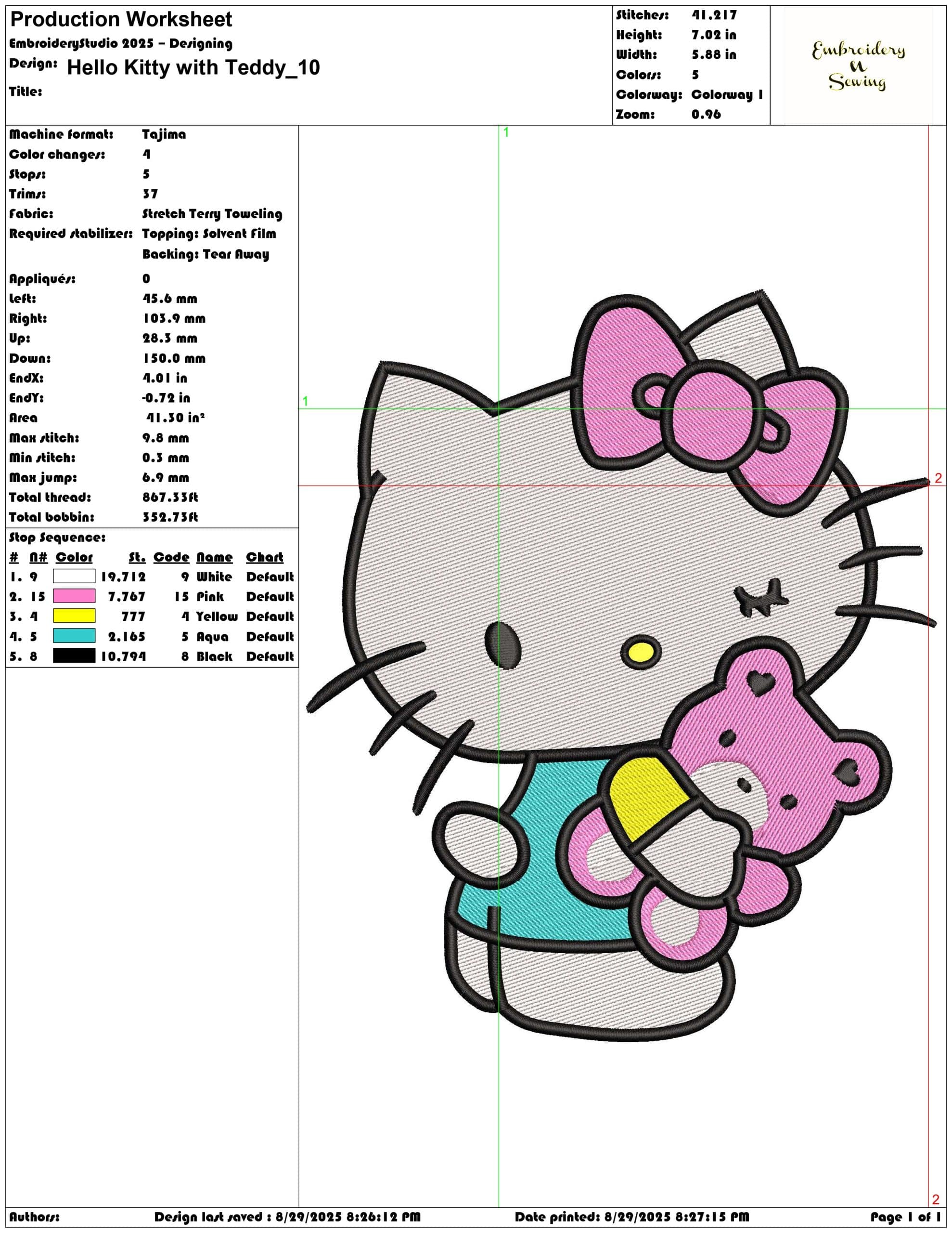 Hello Kitty with Teddy-Elegant embroidery design file - instant download — view 3