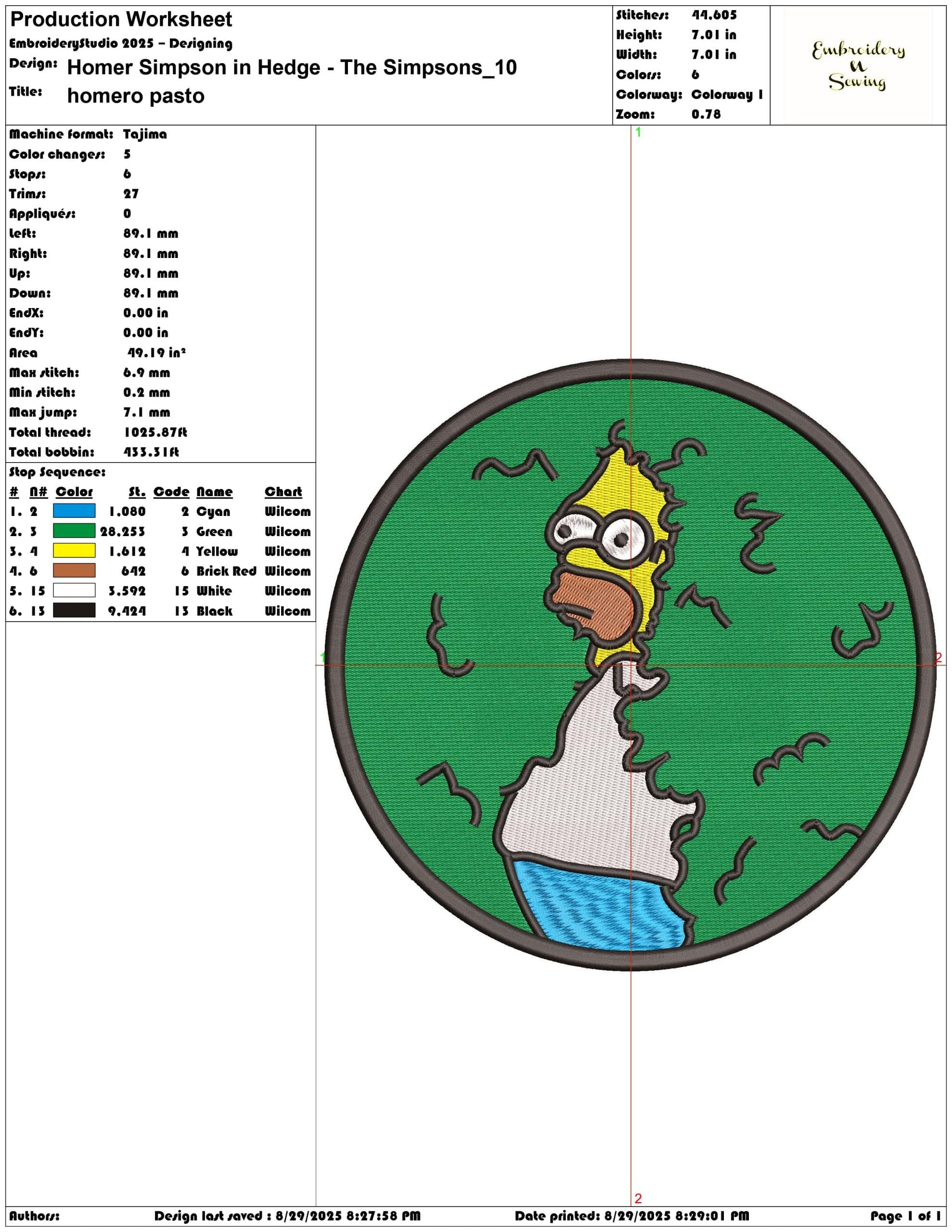 Homer Simpson in Hedge - The Simpsons-Elegant embroidery design file - instant download — view 3