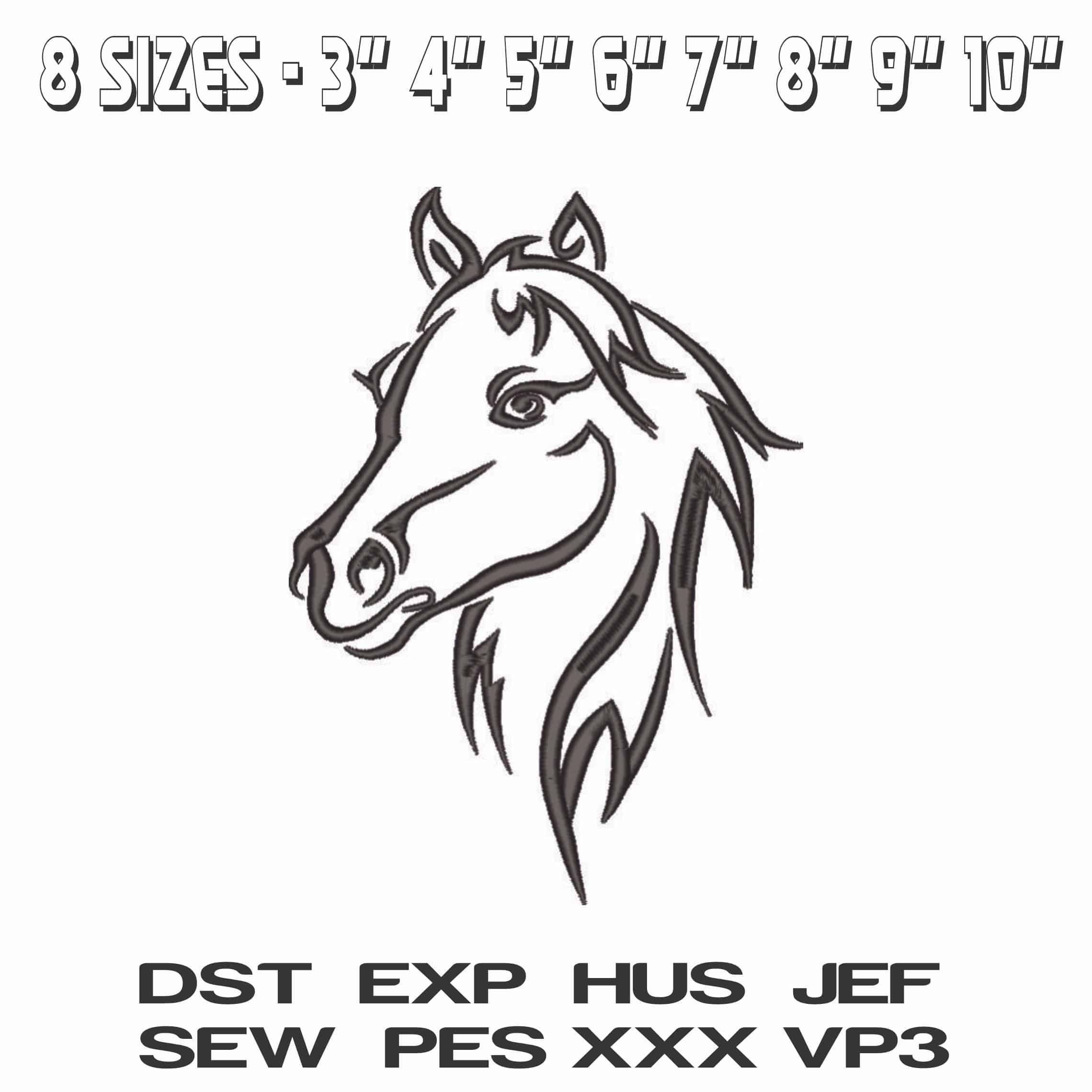 Horses Head heavy line drawing-Elegant embroidery design file - instant download — view 2