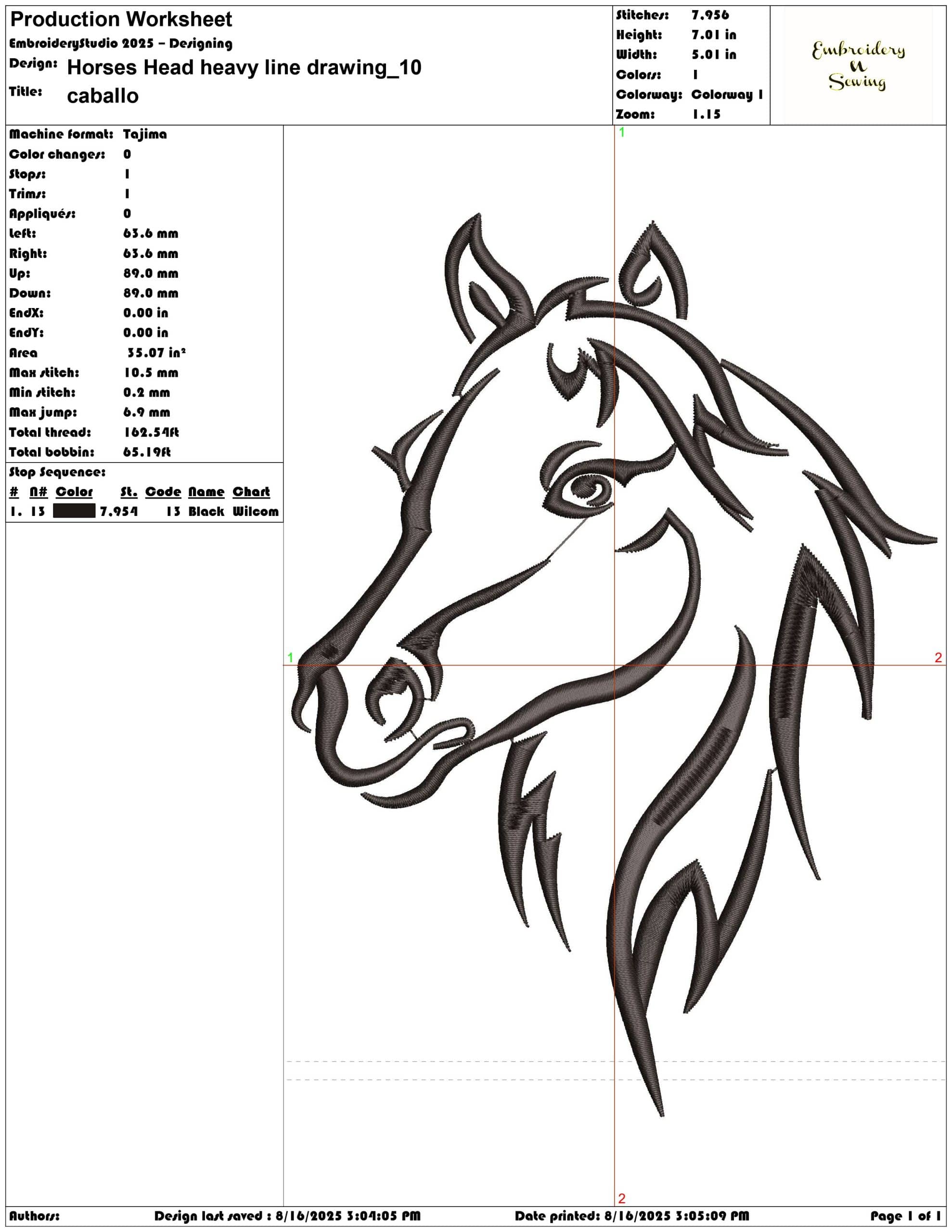 Horses Head heavy line drawing-Elegant embroidery design file - instant download — view 3