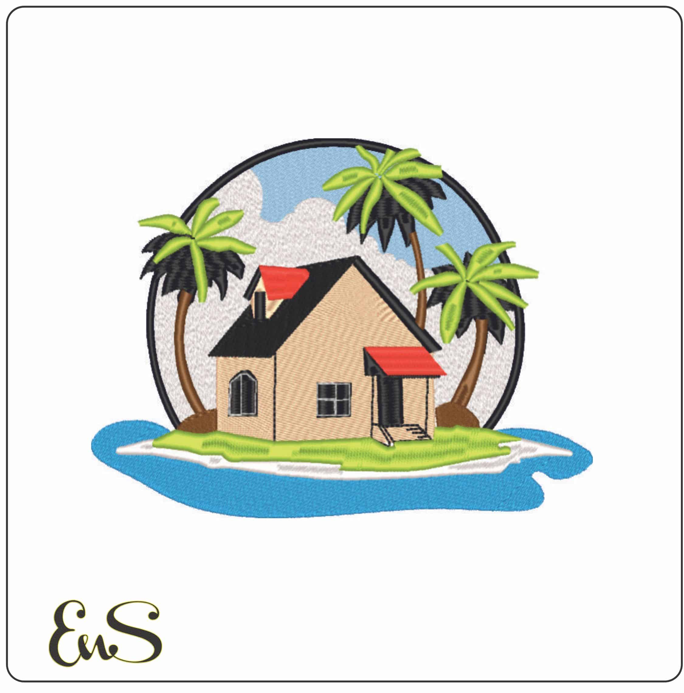 House on a beach-Elegant embroidery design file - instant download