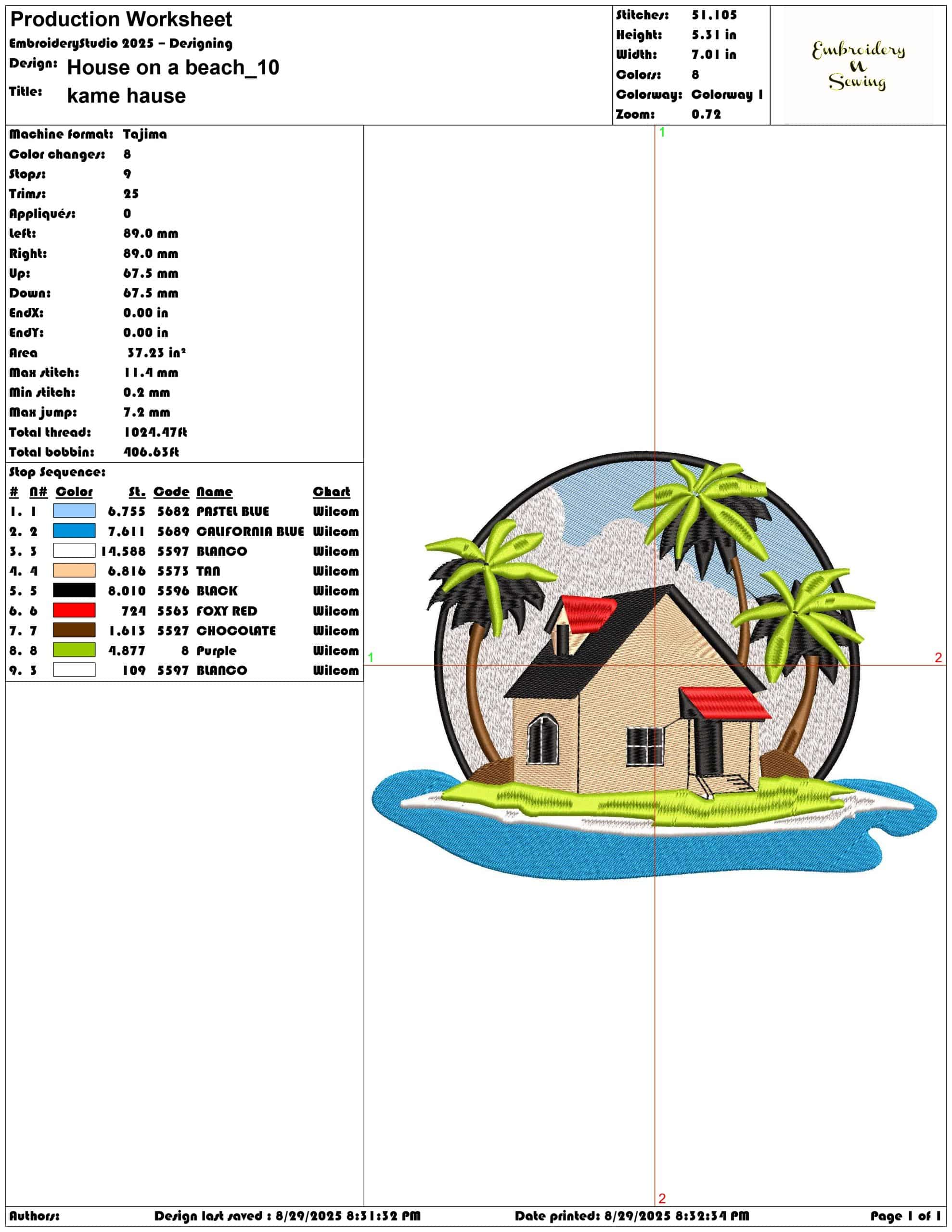 House on a beach-Elegant embroidery design file - instant download — view 3