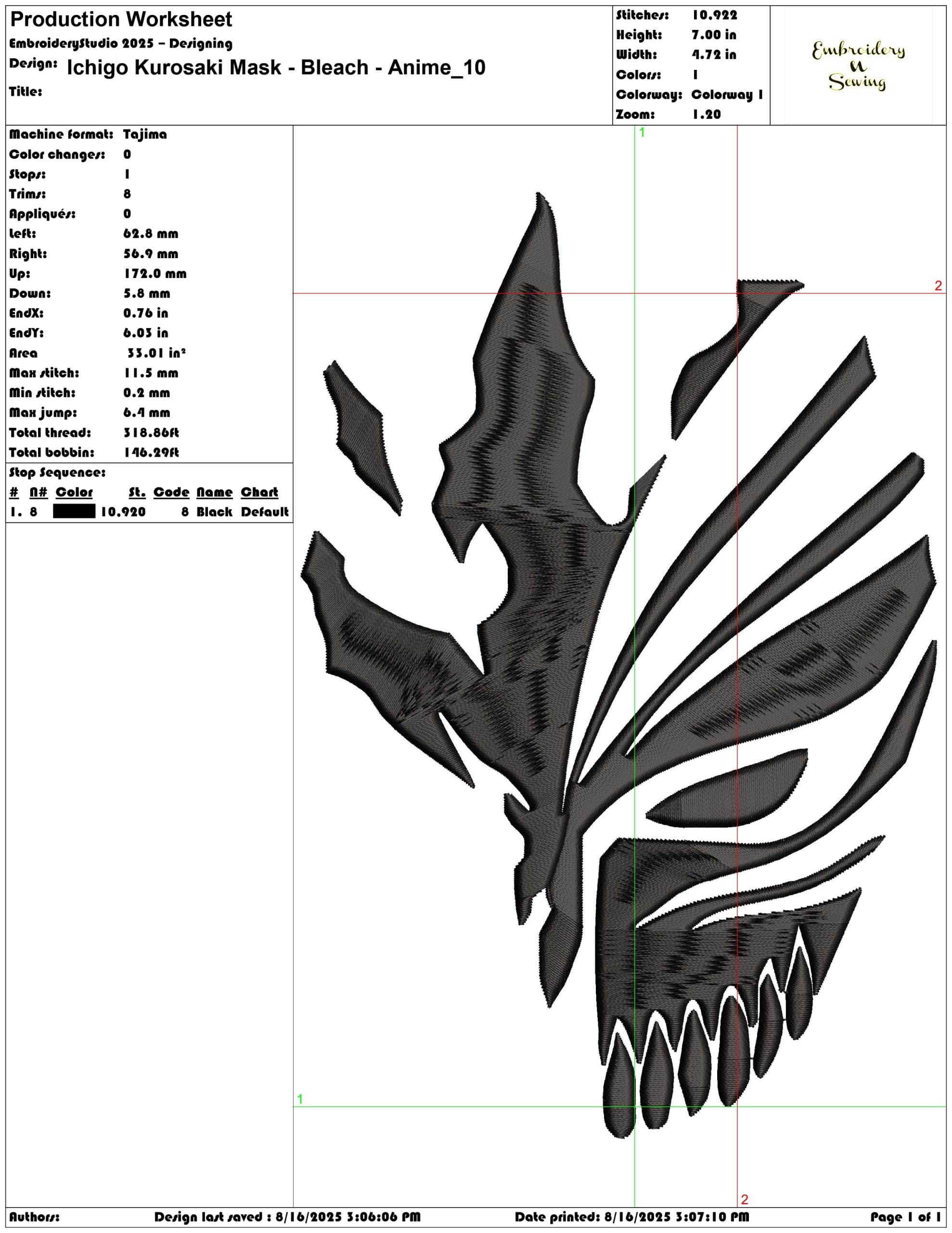 Ichigo Kurosaki Mask - Bleach - Anime-Elegant embroidery design file - instant download — view 3