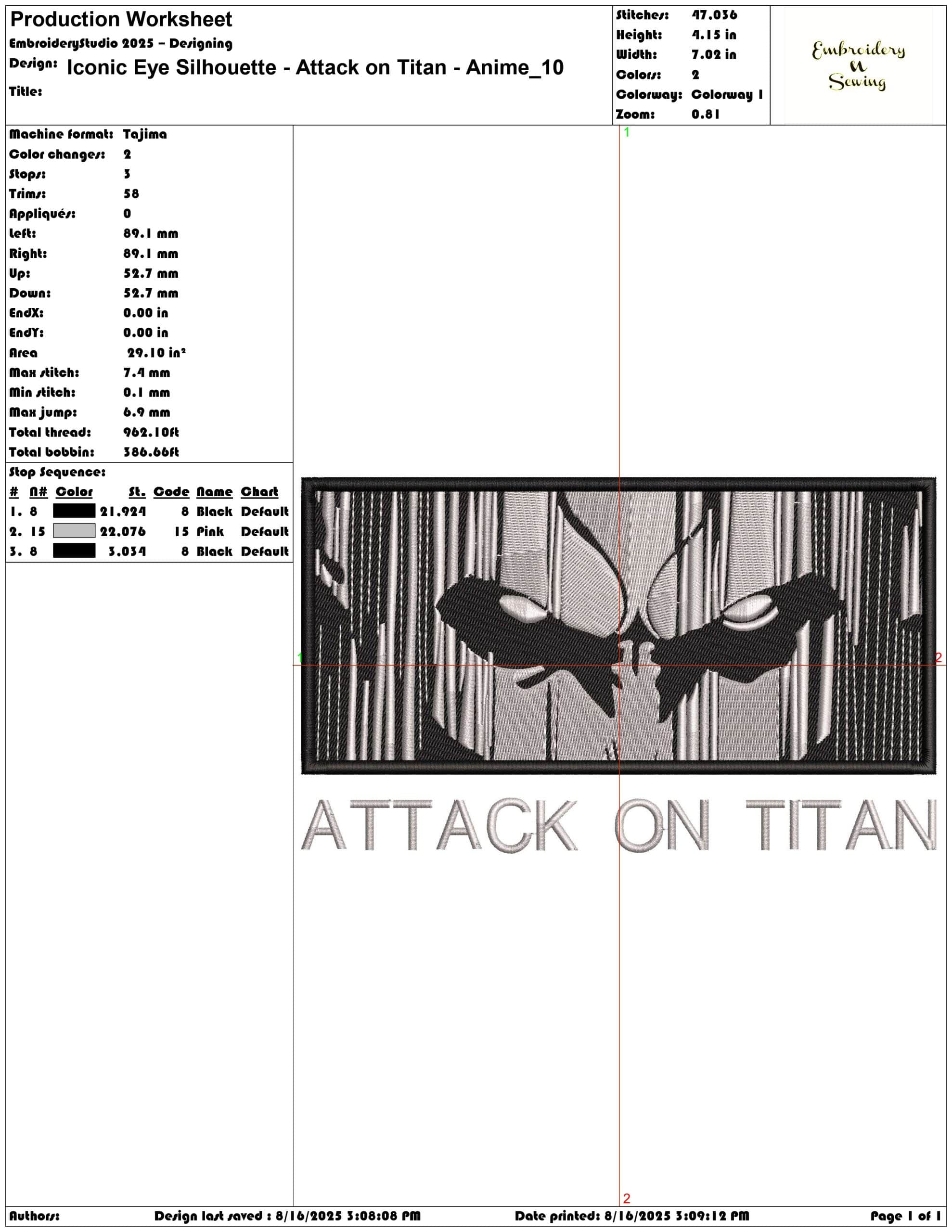 Iconic Eye Silhouette - Attack on Titan - Anime-Elegant embroidery design file - instant download — view 3