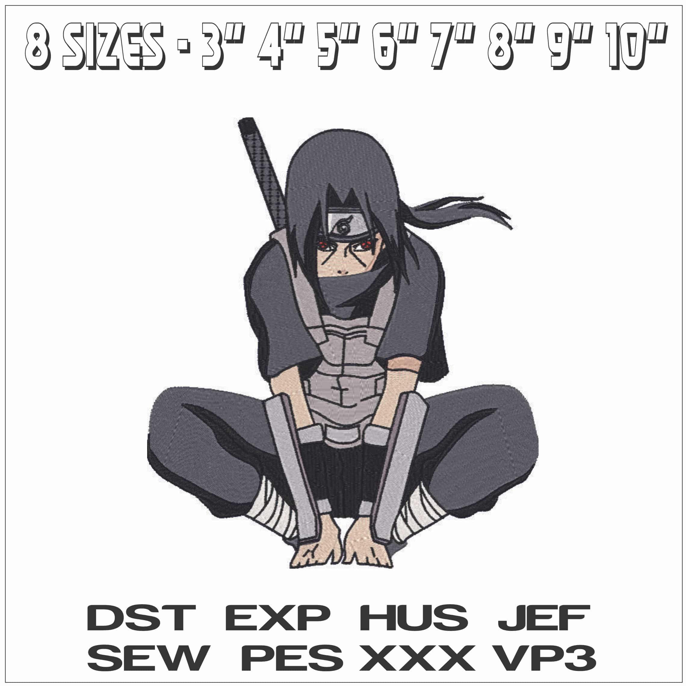Itachi Uchiha Squatting - Naruto - Anime-Elegant embroidery design file - instant download — view 2