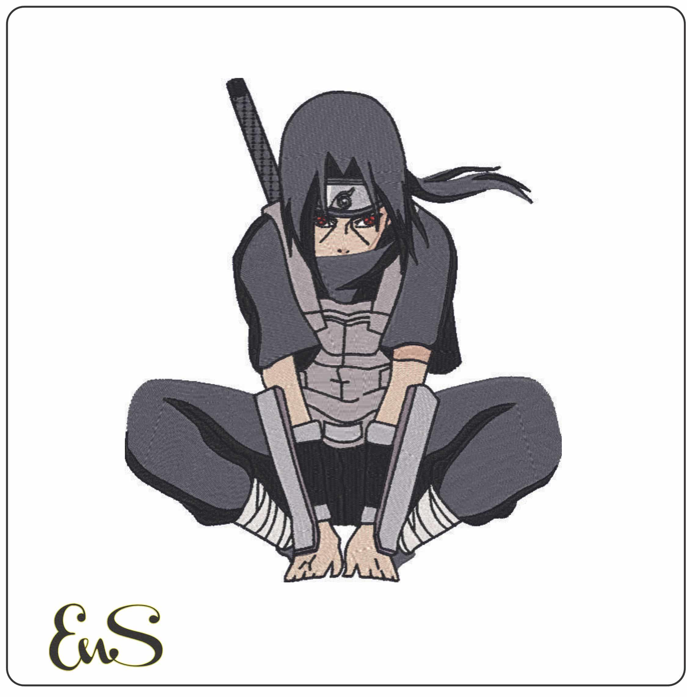 Itachi Uchiha Squatting - Naruto - Anime-Elegant embroidery design file - instant download