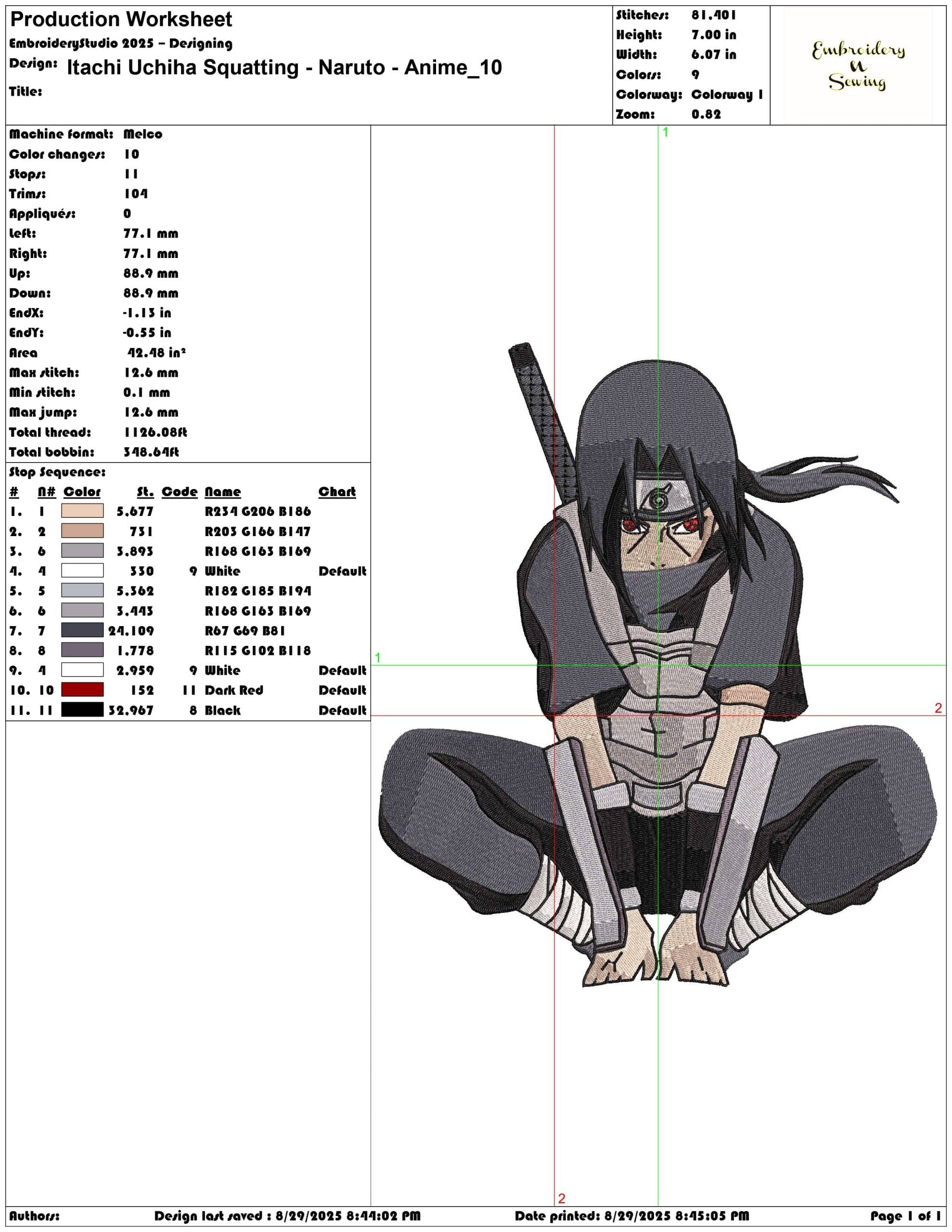 Itachi Uchiha Squatting - Naruto - Anime-Elegant embroidery design file - instant download — view 3