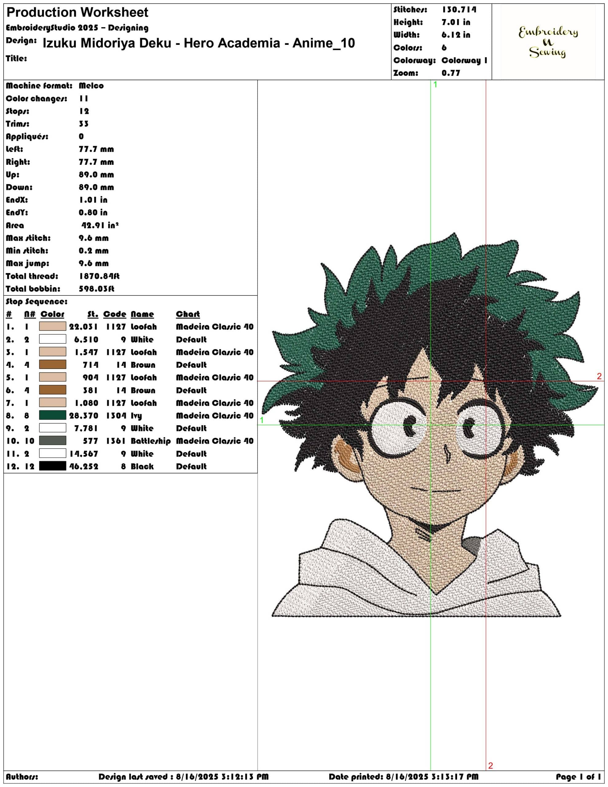 Izuku Midoriya Deku - Hero Academia - Anime-Elegant embroidery design file - instant download — view 3