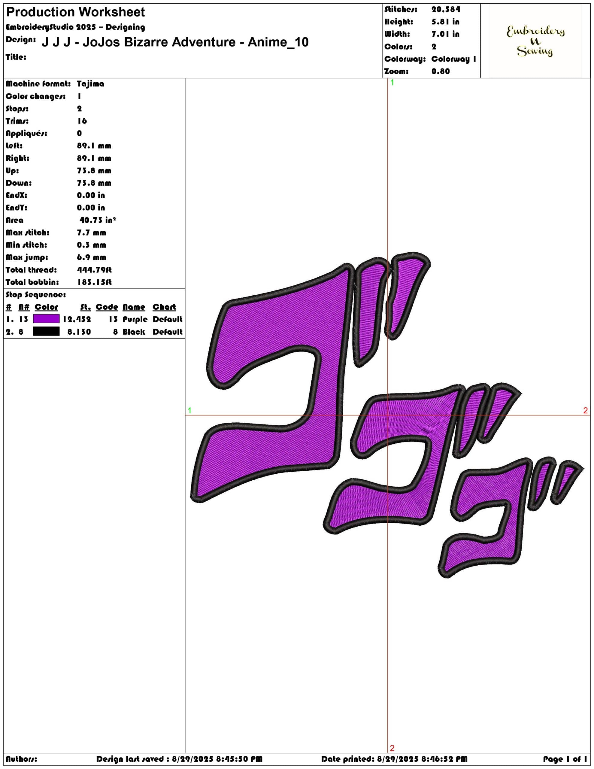 J J J - JoJos Bizarre Adventure - Anime-Elegant embroidery design file - instant download — view 3
