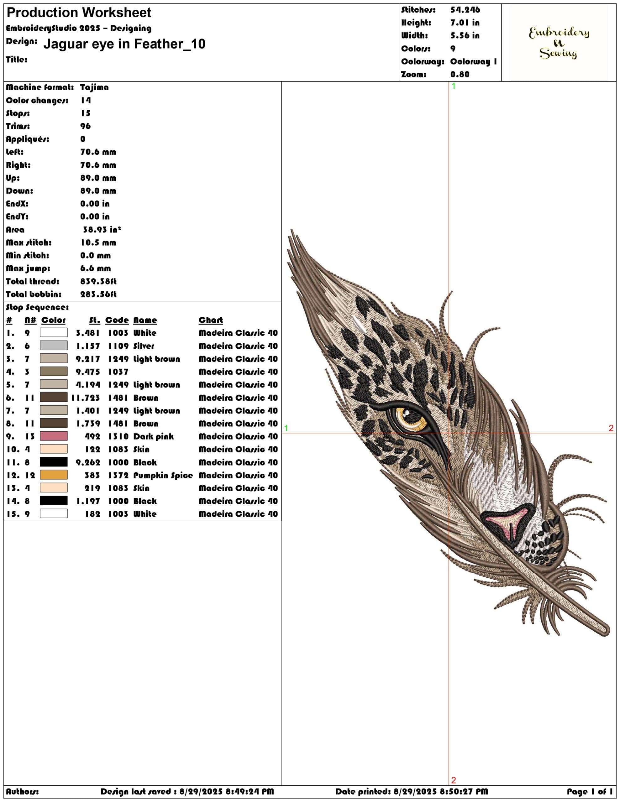 Jaguar eye in Feather-Elegant embroidery design file - instant download — view 3