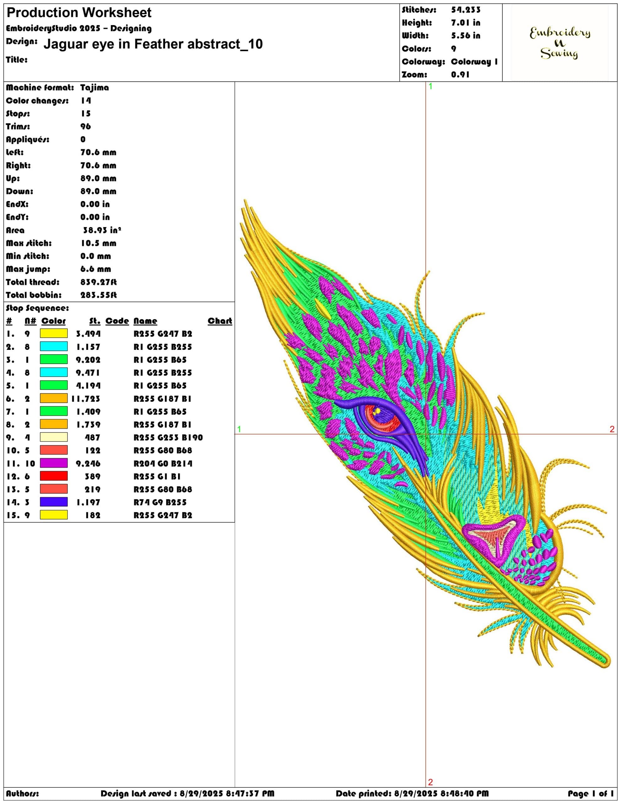Jaguar eye in Feather abstract-Elegant embroidery design file - instant download — view 3