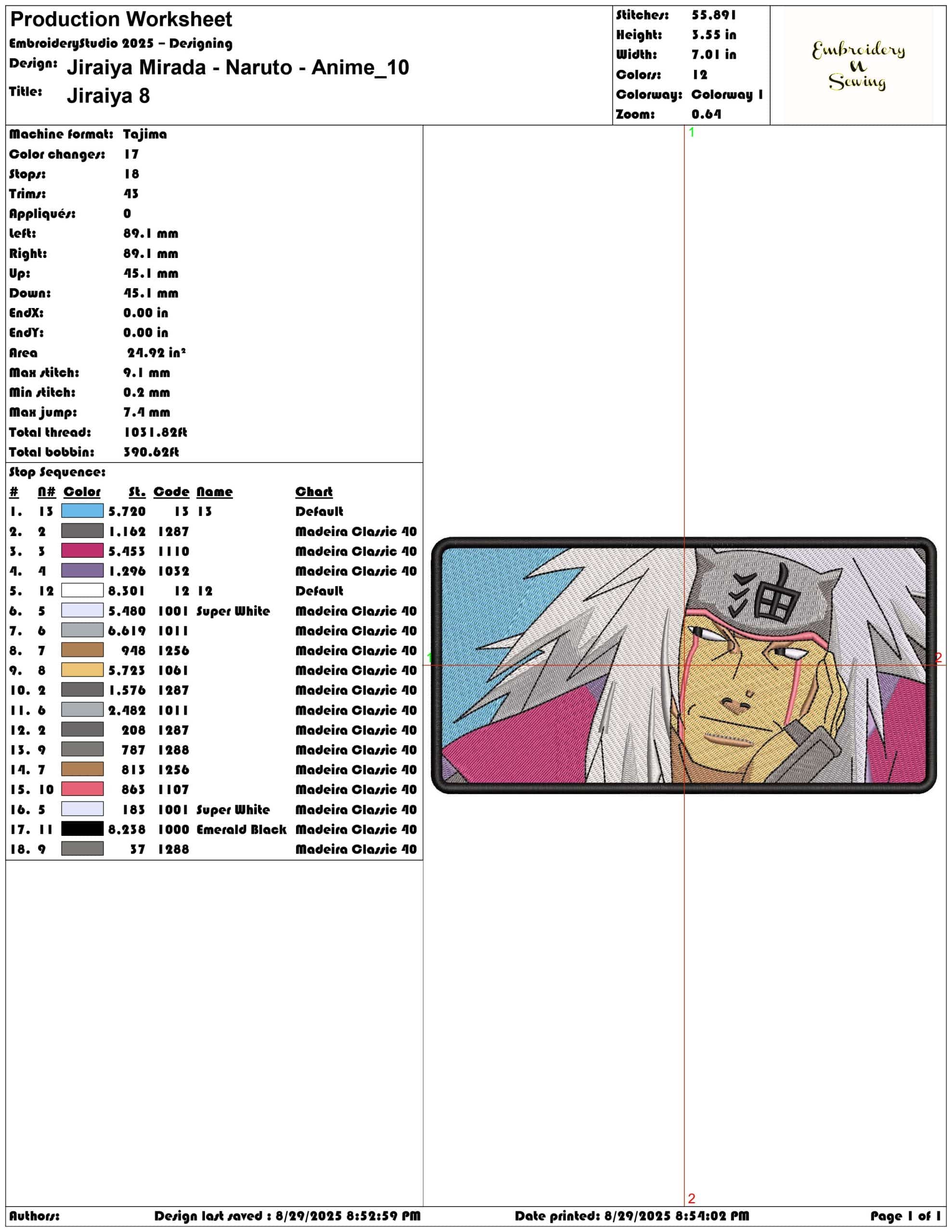 Jiraiya Mirada - Naruto - Anime-Elegant embroidery design file - instant download — view 3