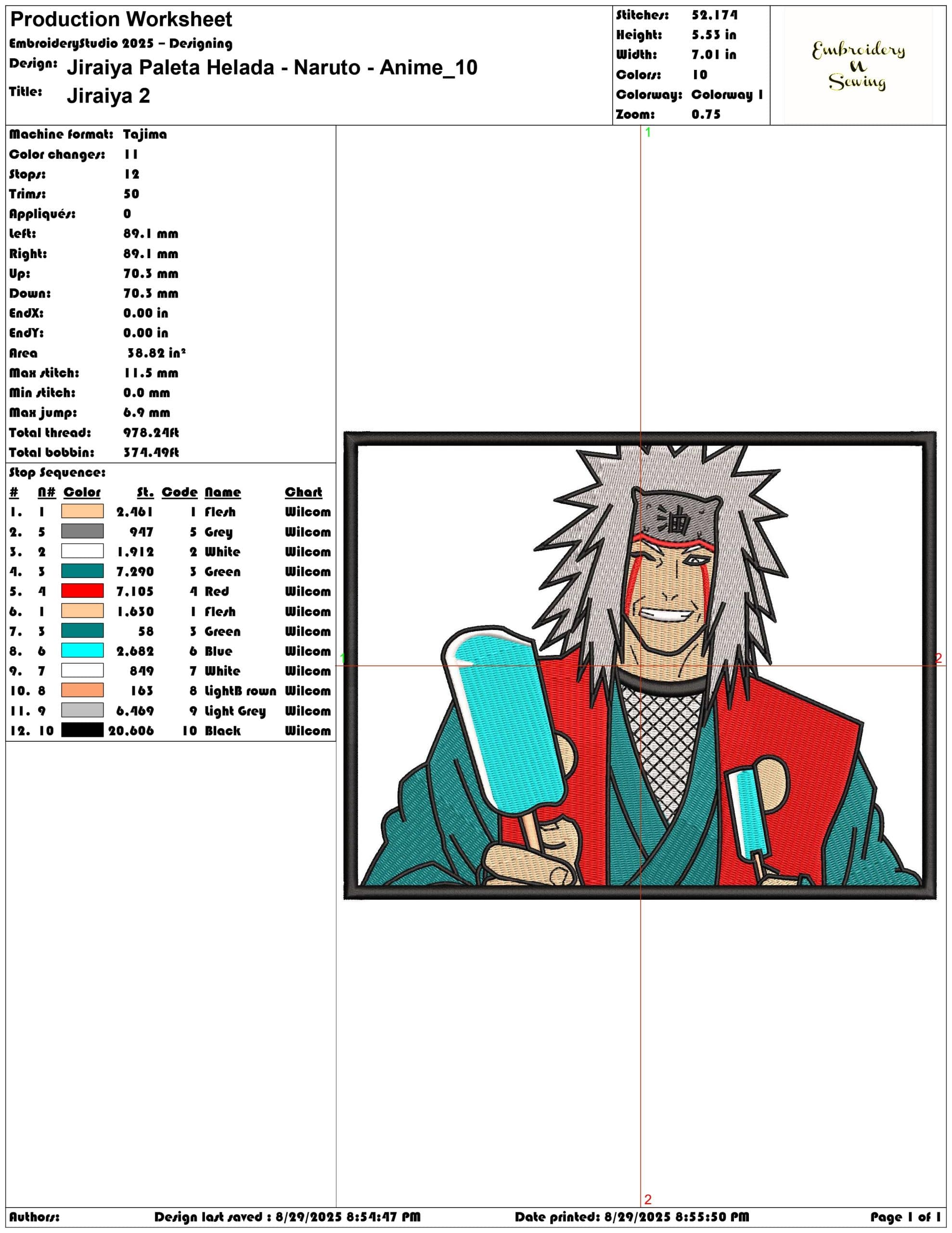 Jiraiya Paleta Helada - Naruto - Anime-Elegant embroidery design file - instant download — view 3