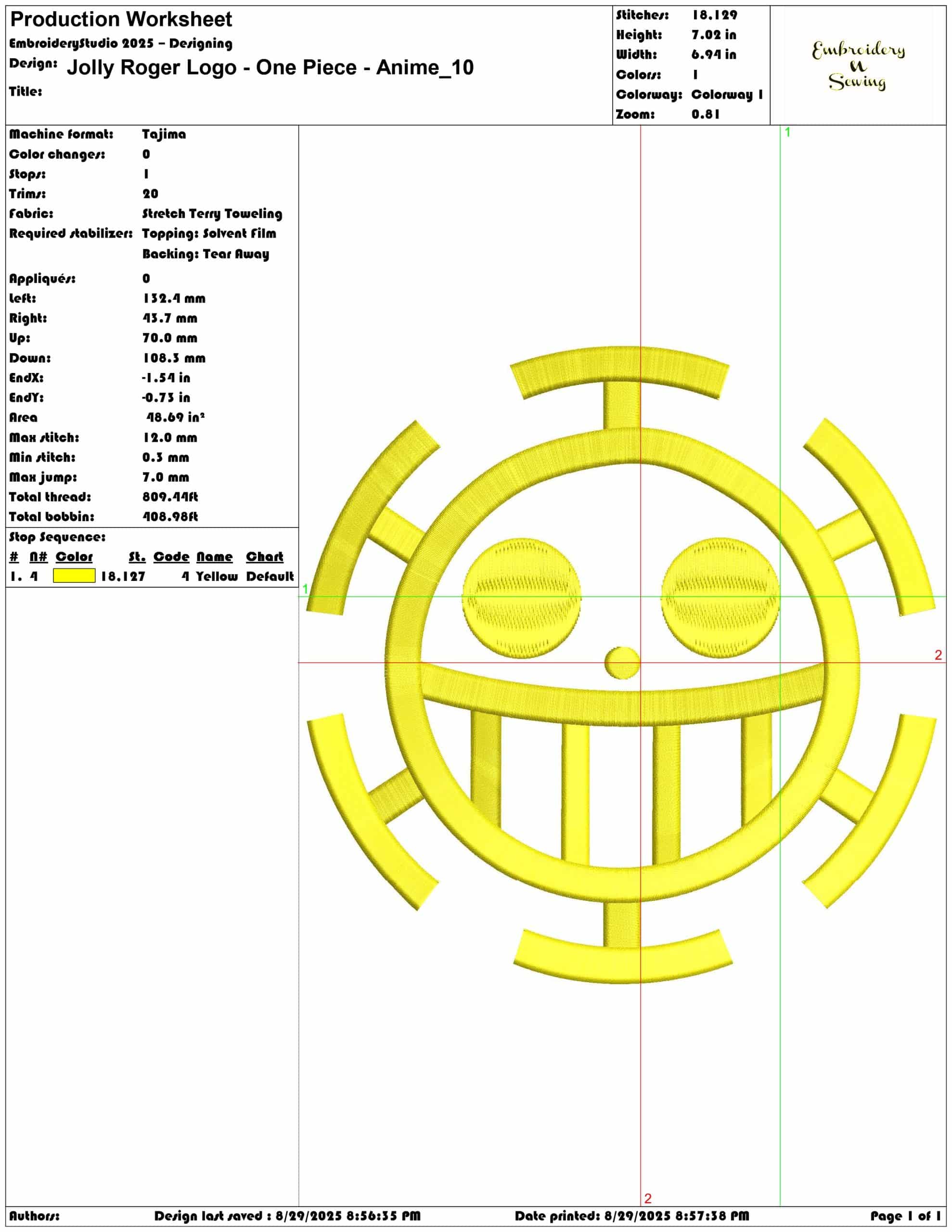 Jolly Roger Logo - One Piece - Anime-Elegant embroidery design file - instant download — view 3