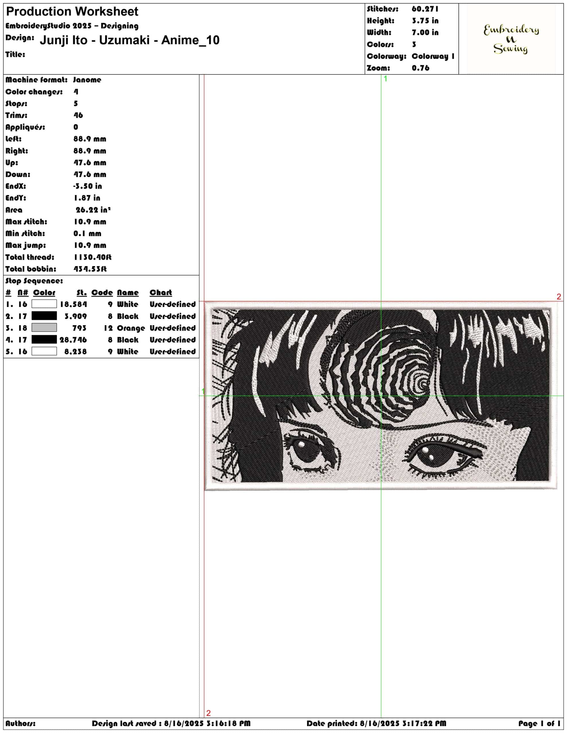 Junji Ito - Uzumaki - Anime-Elegant embroidery design file - instant download — view 3