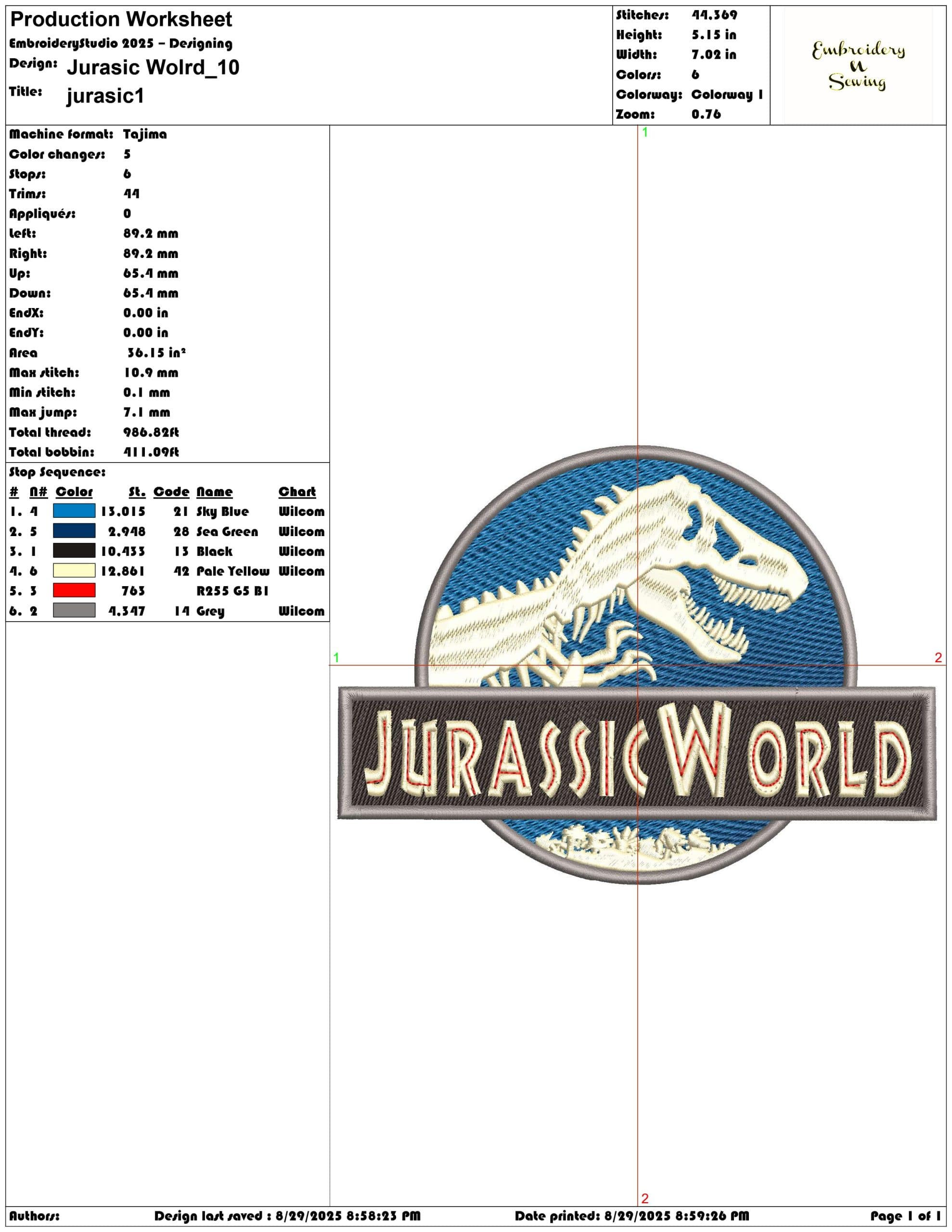Jurasic World-Elegant embroidery design file - instant download — view 3