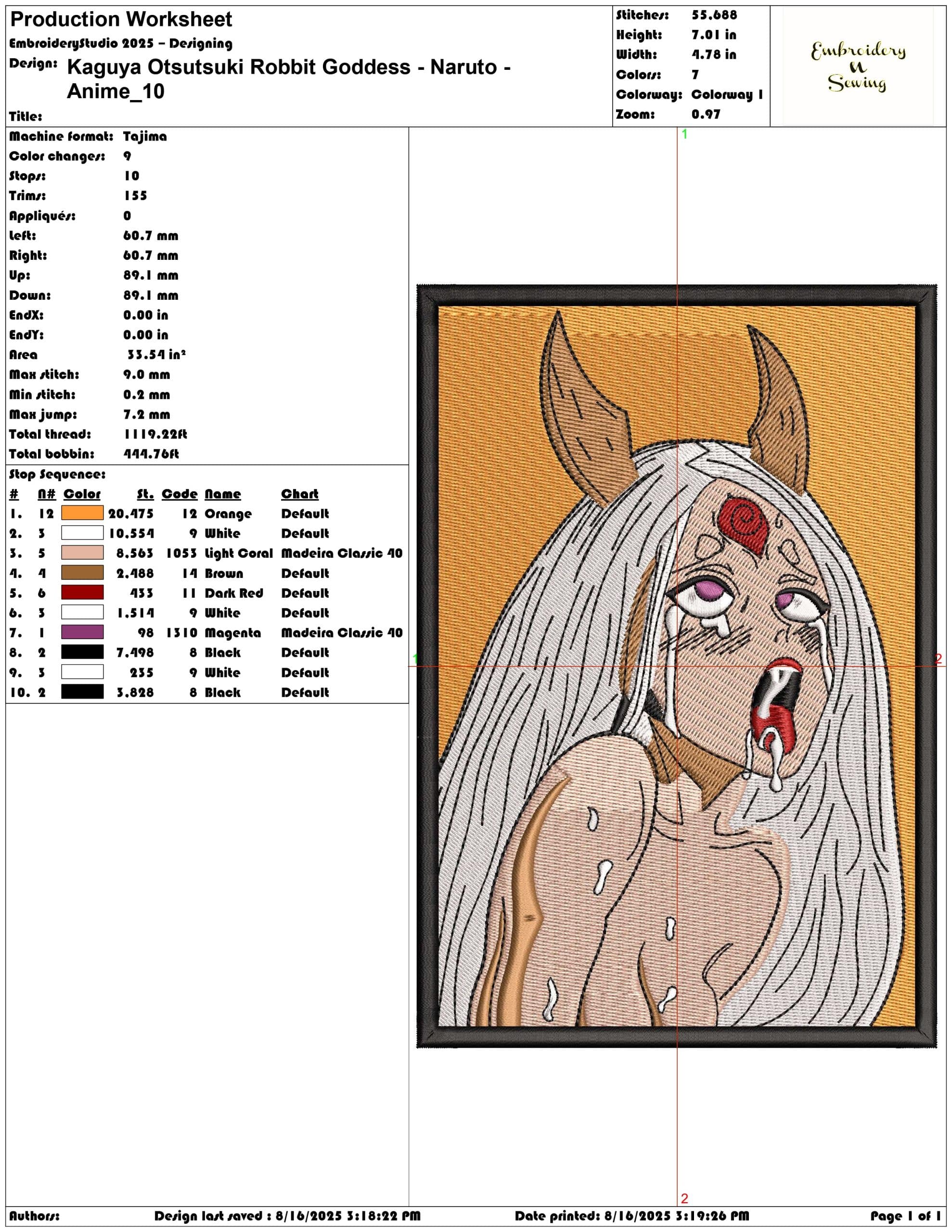 Kaguya Otsutsuki Robbit Goddess - Naruto - Anime-Elegant embroidery design file - instant download — view 3