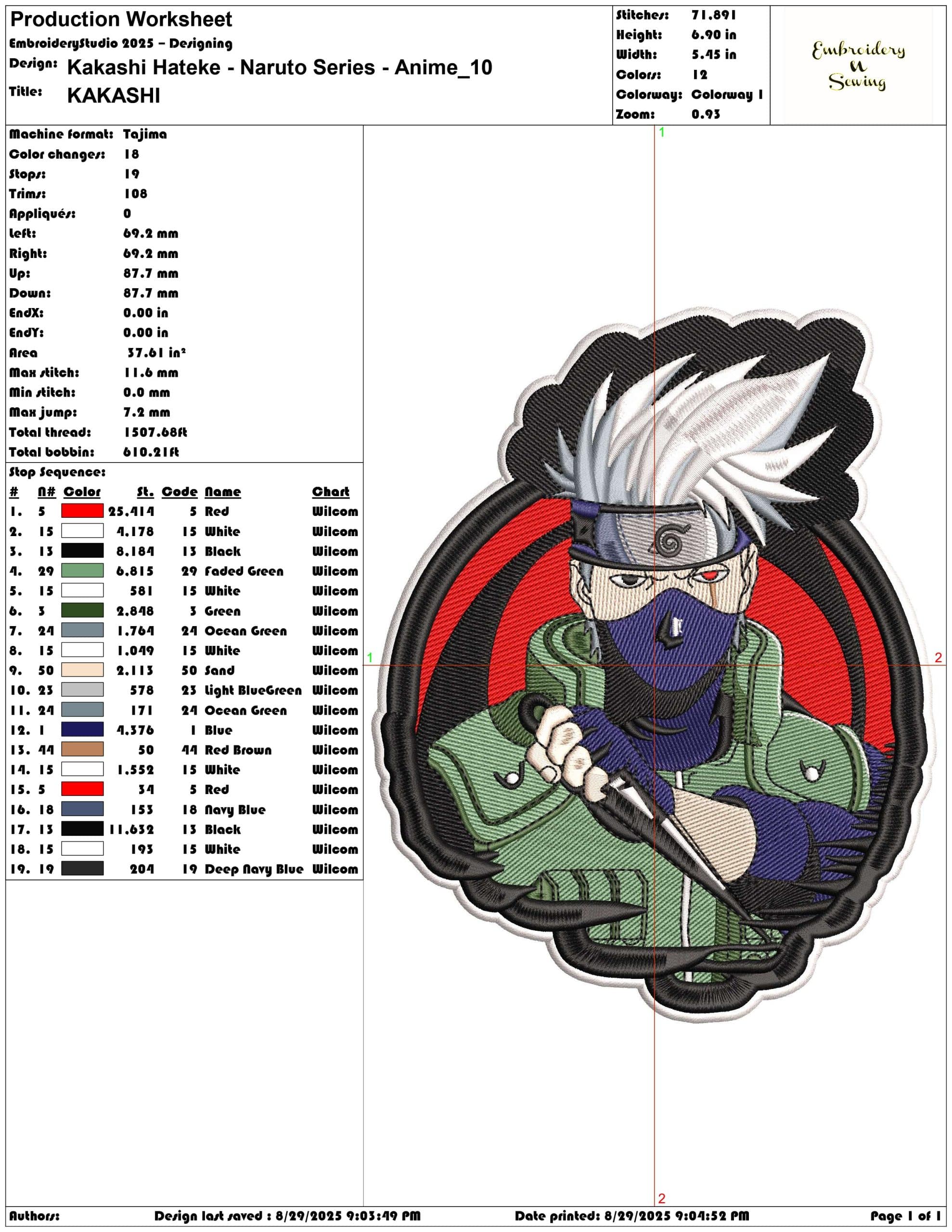 Kakashi Hateke - Naruto Series - Anime-Elegant embroidery design file - instant download — view 3