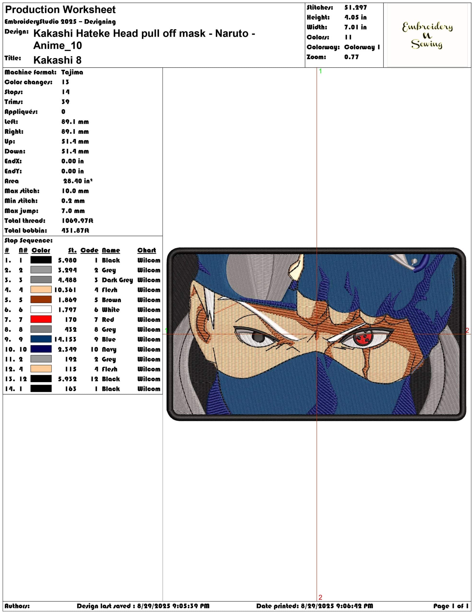 Kakashi Hateke Head pull off mask - Naruto - Anime-Elegant embroidery design file - instant download — view 3