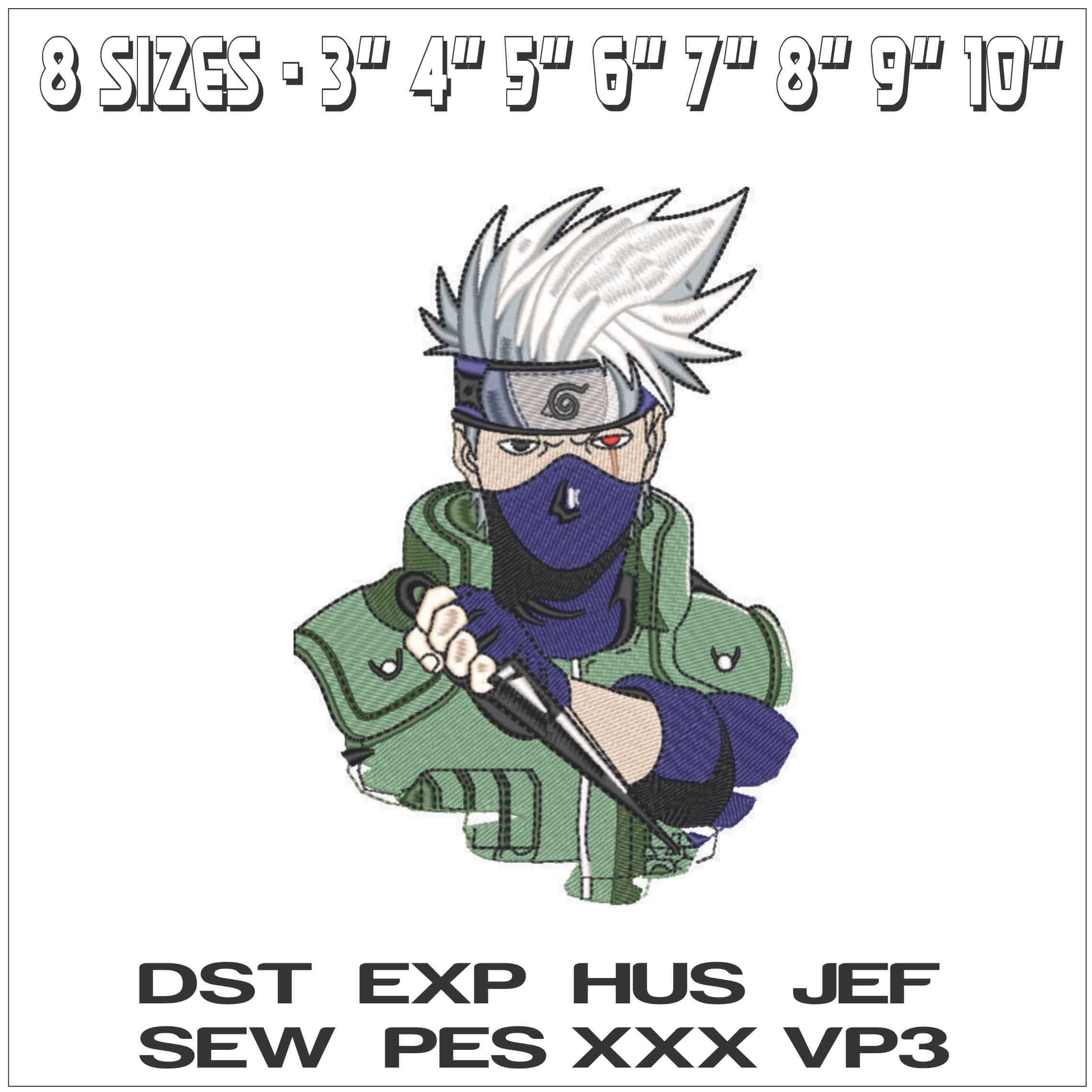 Kakashi Hateke with Knife - Naruto Series - Anime-Elegant embroidery design file - instant download — view 2