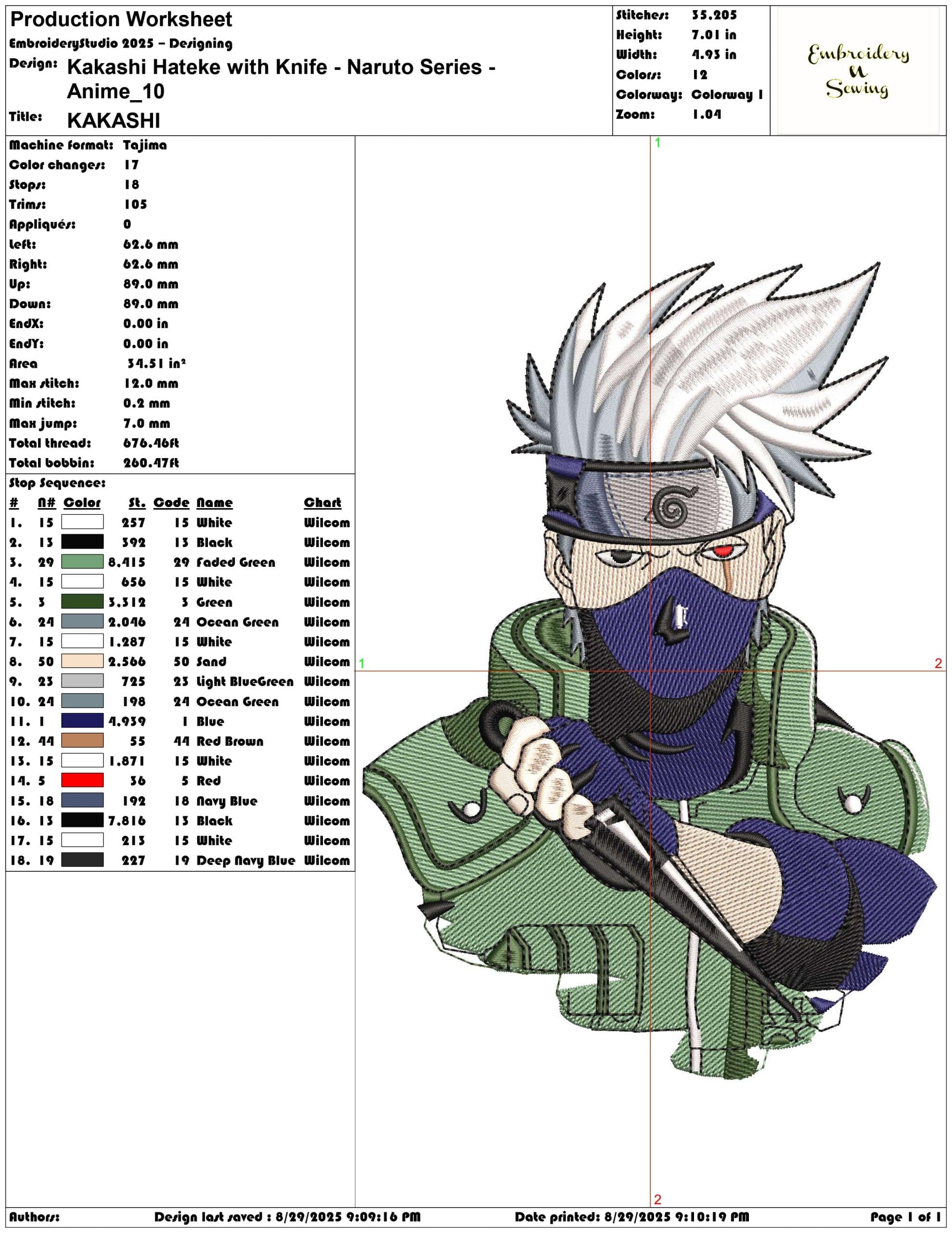 Kakashi Hateke with Knife - Naruto Series - Anime-Elegant embroidery design file - instant download — view 3